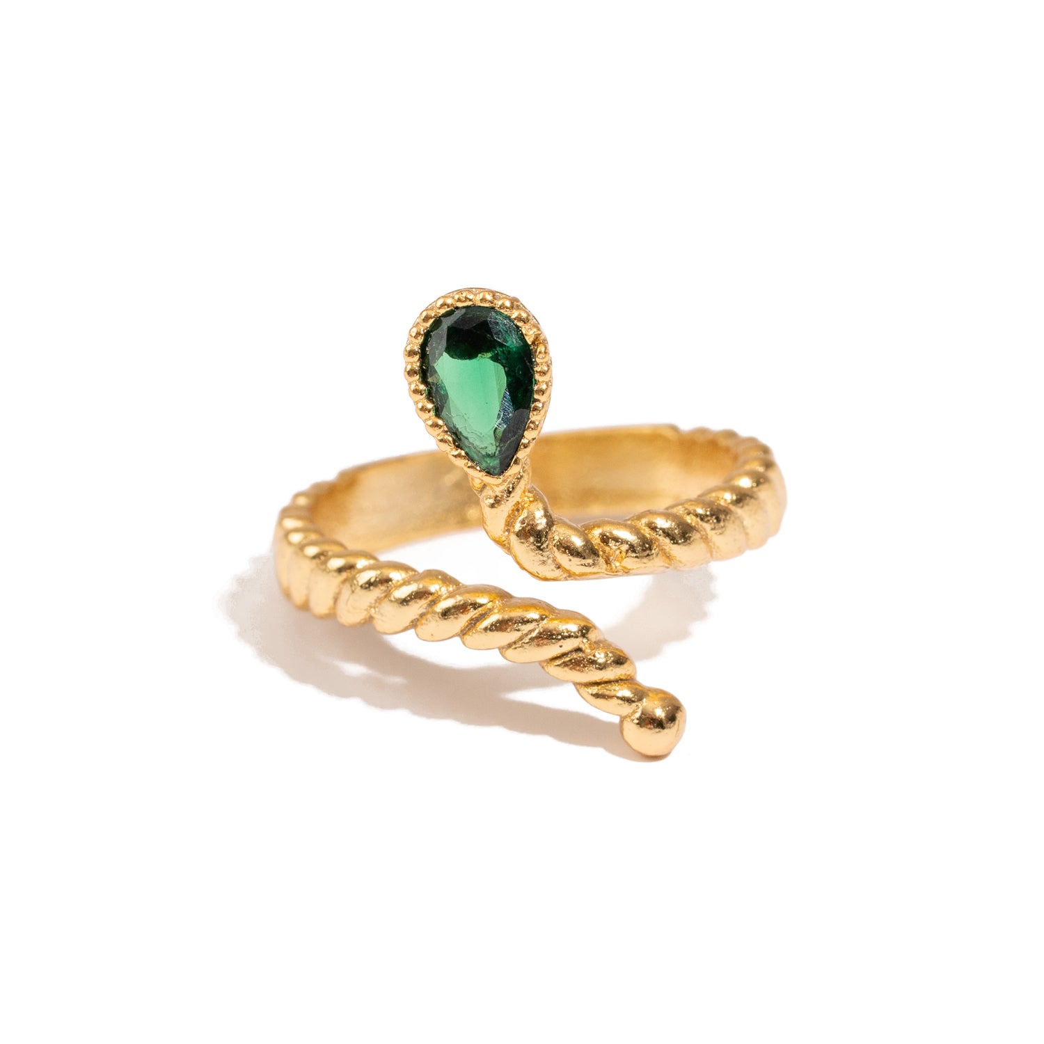 Emerald Glow Teardrop Green Gemstone Gold Adjustable Ring
