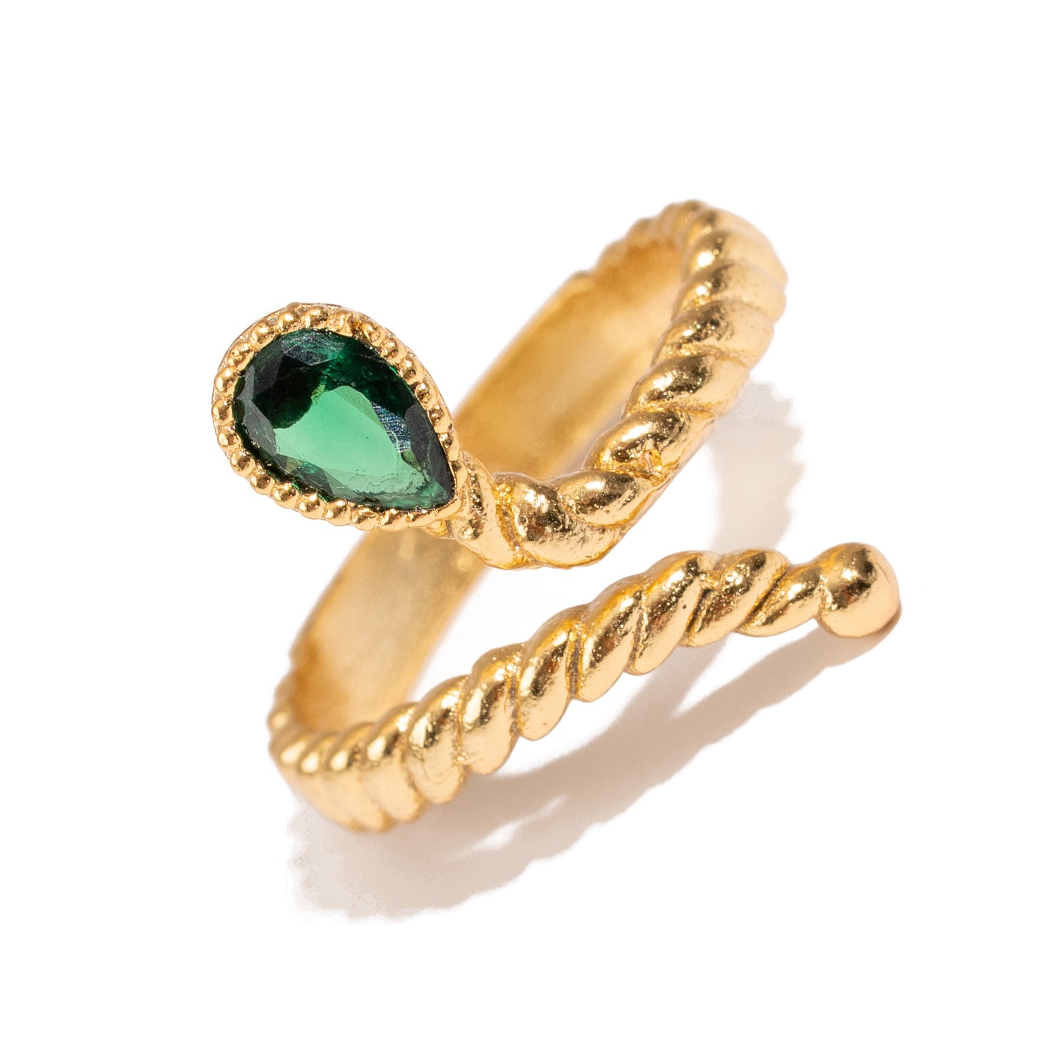 Emerald Glow Teardrop Green Gemstone Gold Adjustable Ring