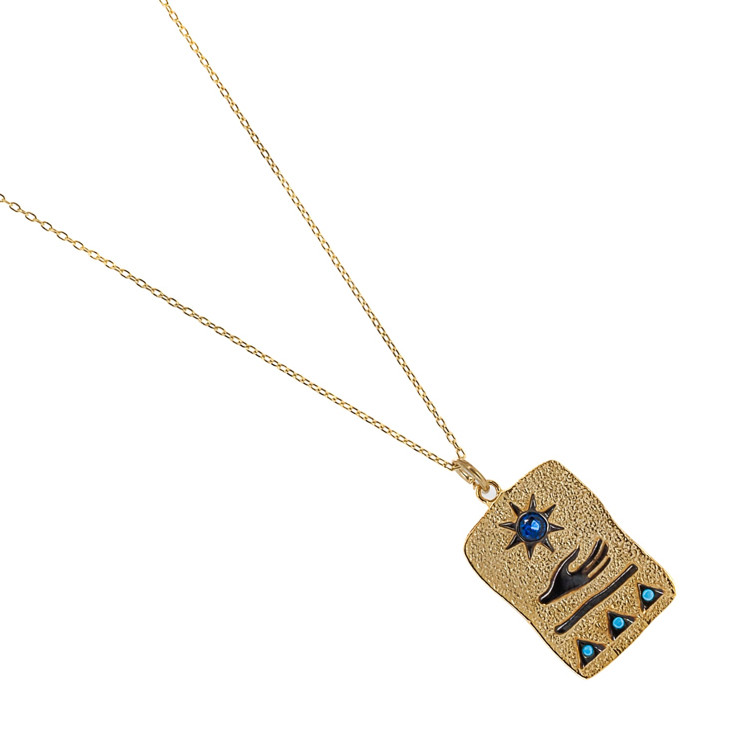 Celestial Allure - Gold-Plated Sun Necklace with Protective Rhodium Hand.