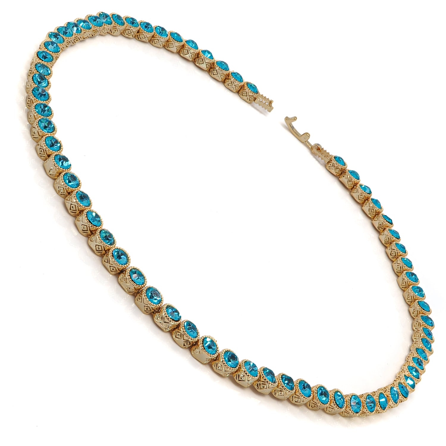 Gold-Plated Aquamarine Necklace with Tennis Design, Enhancing Communication and Emotional Balance