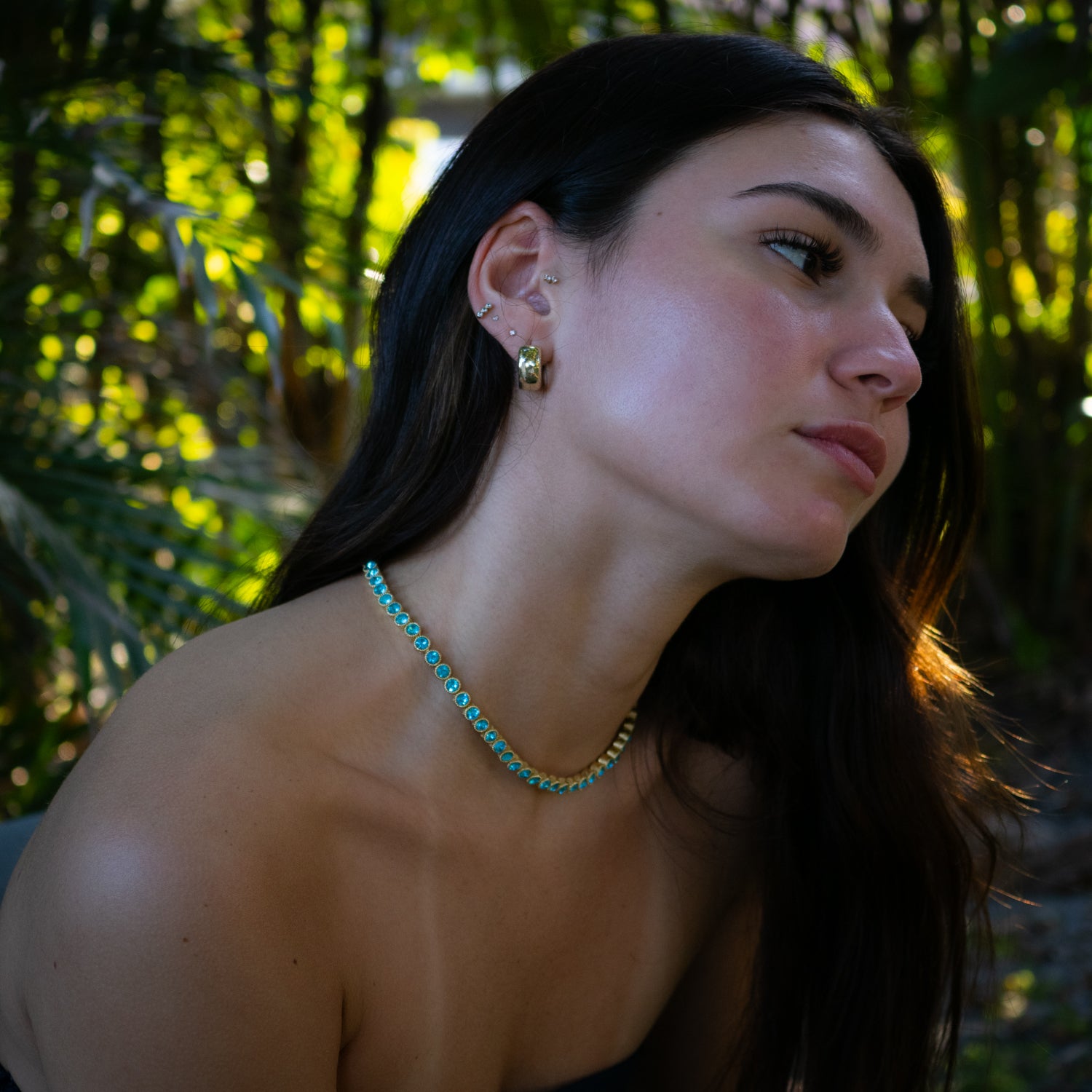 Elegant Aquamarine Tennis Necklace with Gold-Plated Design for Tranquility and Confidence