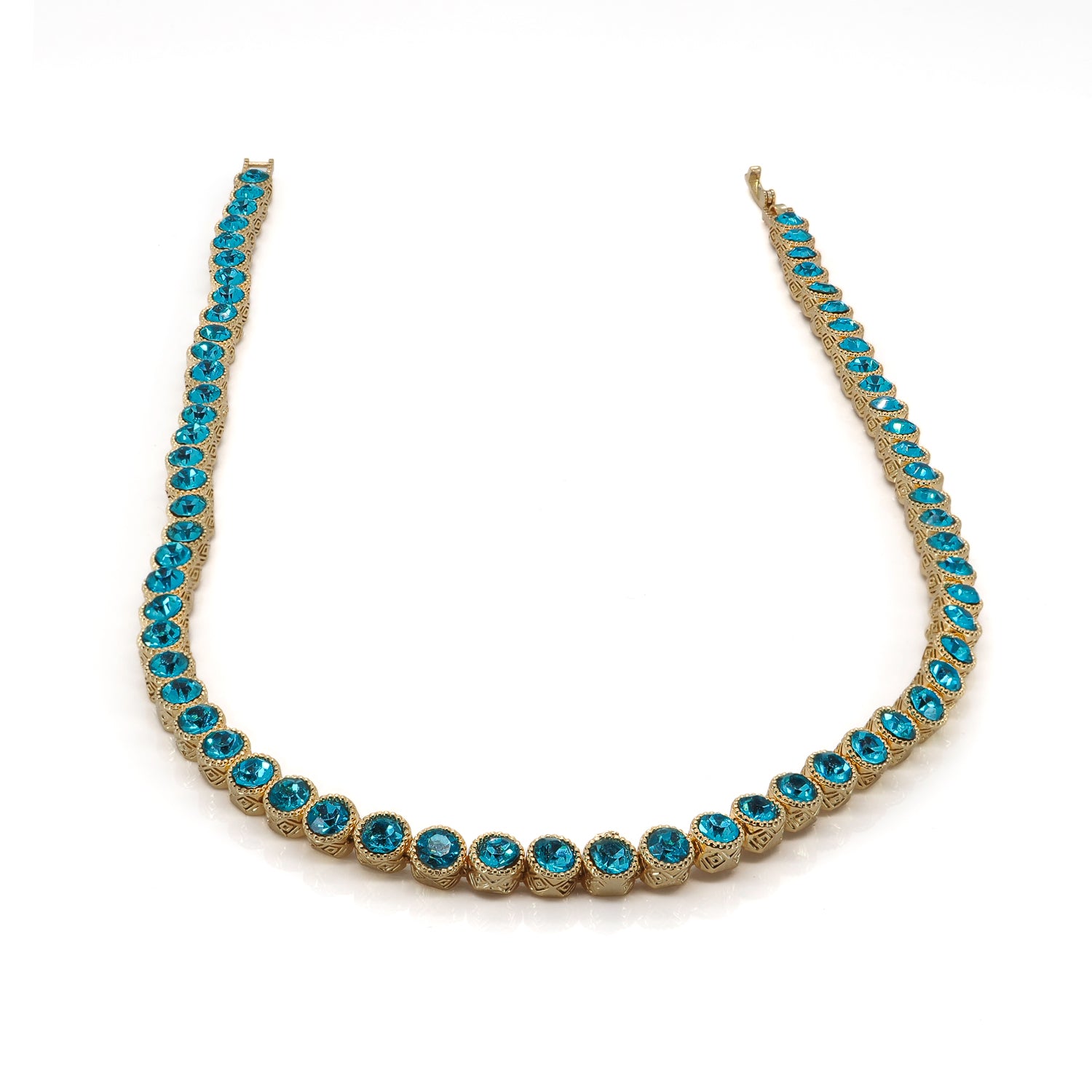 Aquamarine Gemstone Tennis Necklace with Gold-Plated Finish for Tranquility and Confidence