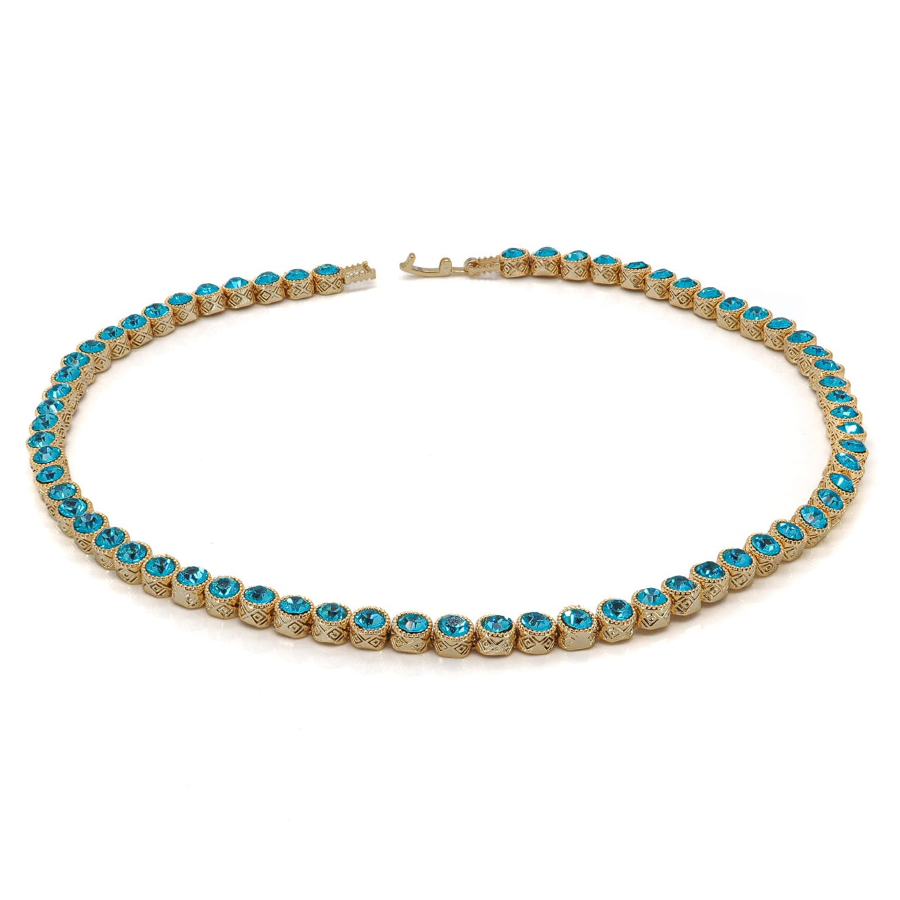 18K Gold-Plated Aquamarine Tennis Necklace with Mystic Design for Calmness and Clarity