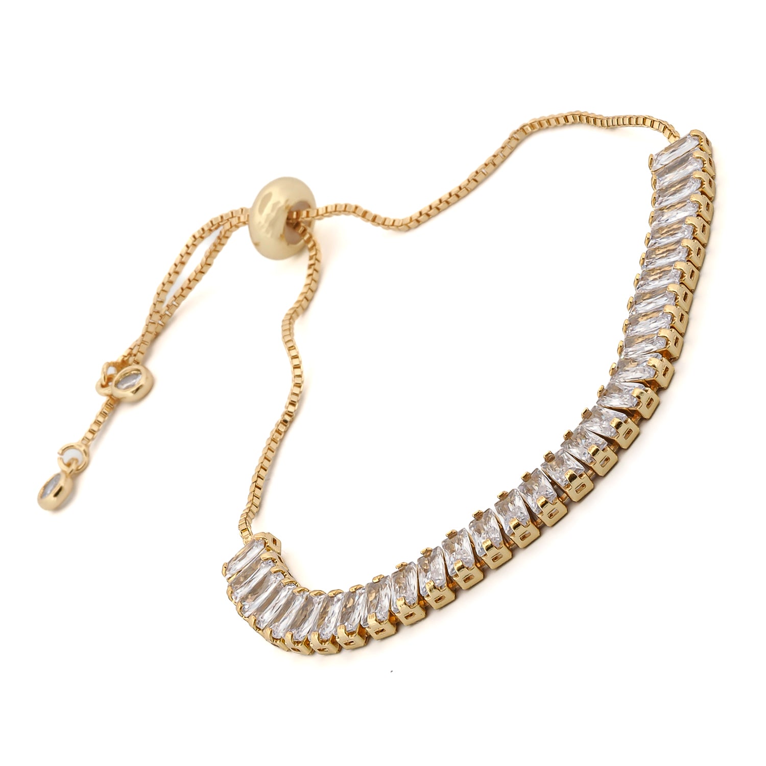 Contemporary Chic: Gold and Baguette Diamond Adjustable Bracelet