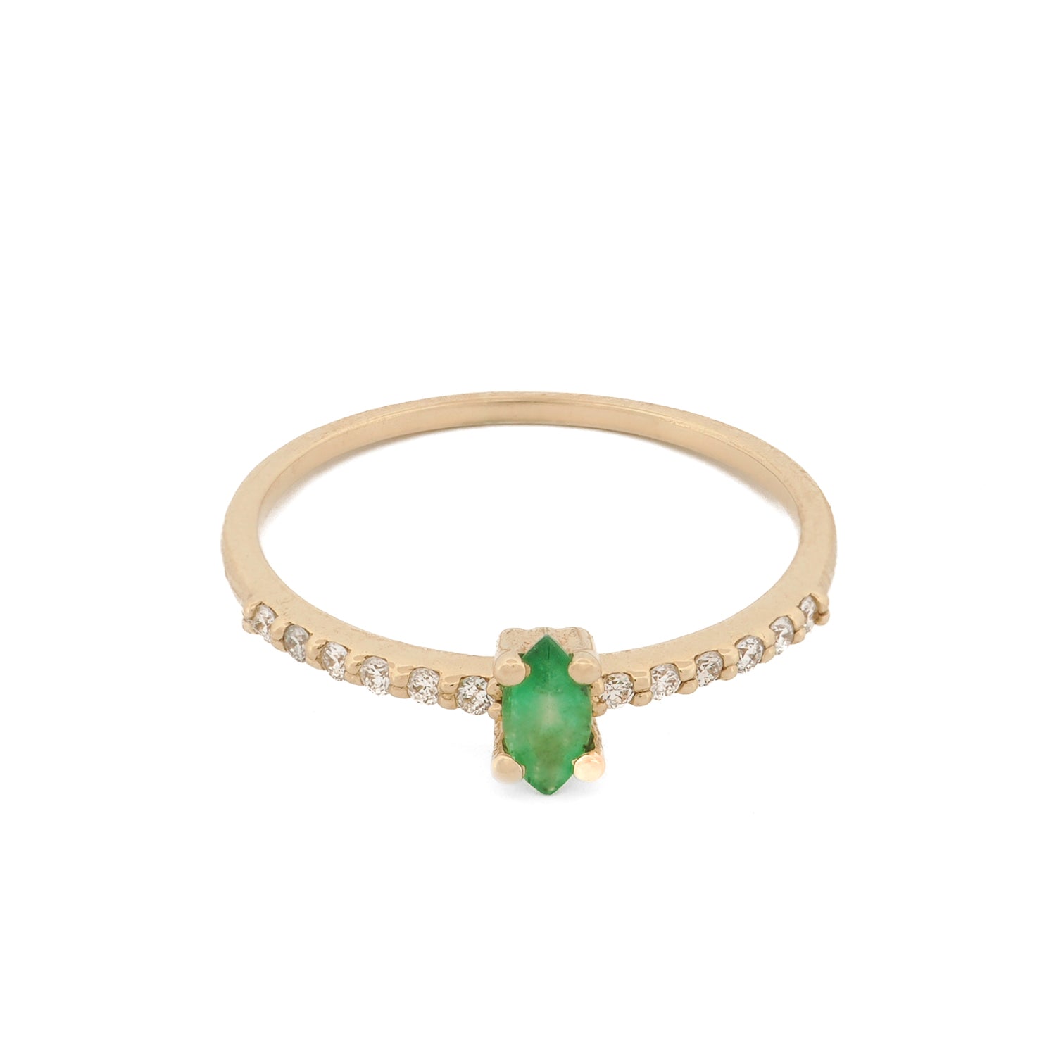 14K Yellow Gold Band Ring with Emerald Gemstone and Diamonds for Timeless Elegance