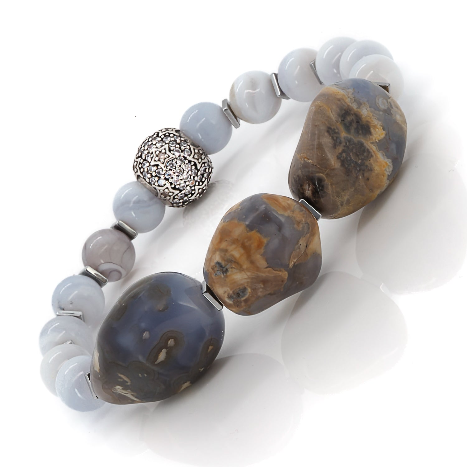 Celestial Silver Beads - Star Swarovski crystals illuminate the bracelet.