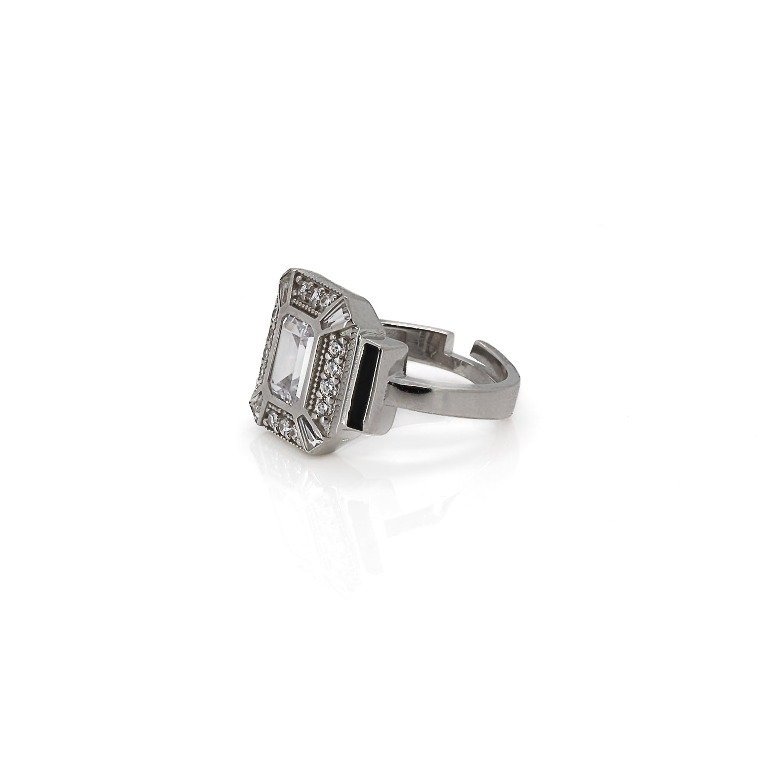 Contemporary Black Enamel &amp; Cz Diamond Ring - Handcrafted Beauty