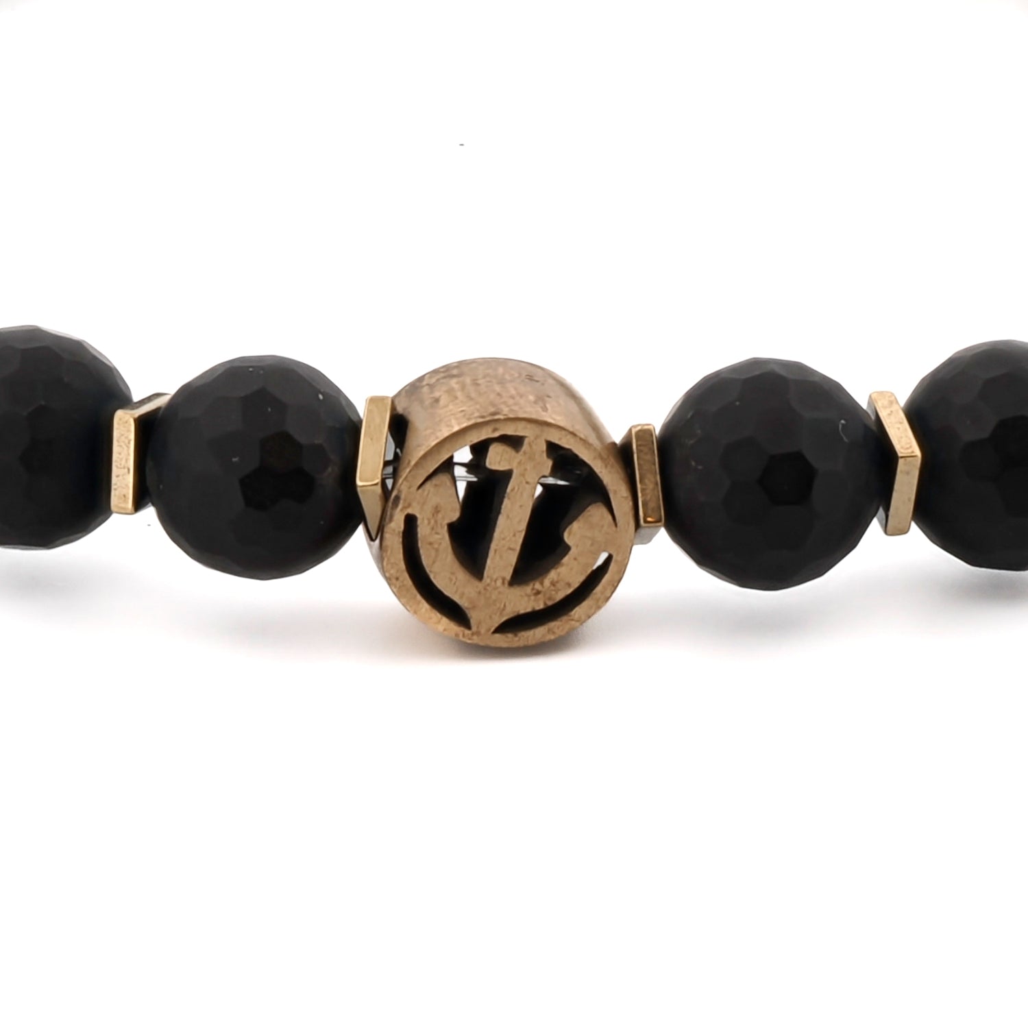 Black Onyx Stone Holy Spirit Bracelet with Bronze Anchor Charm