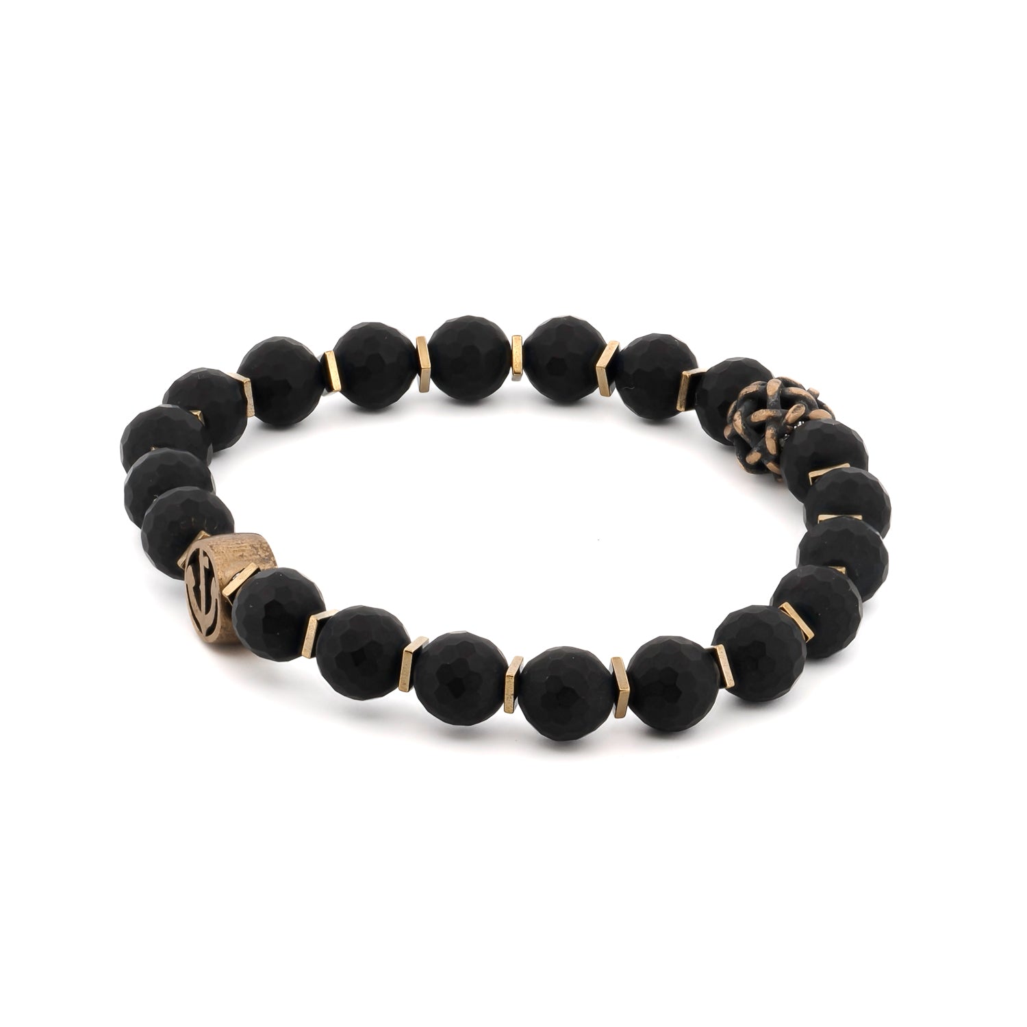 Handmade Black Onyx Stone Holy Spirit Anchor Bracelet with Bronze Charm