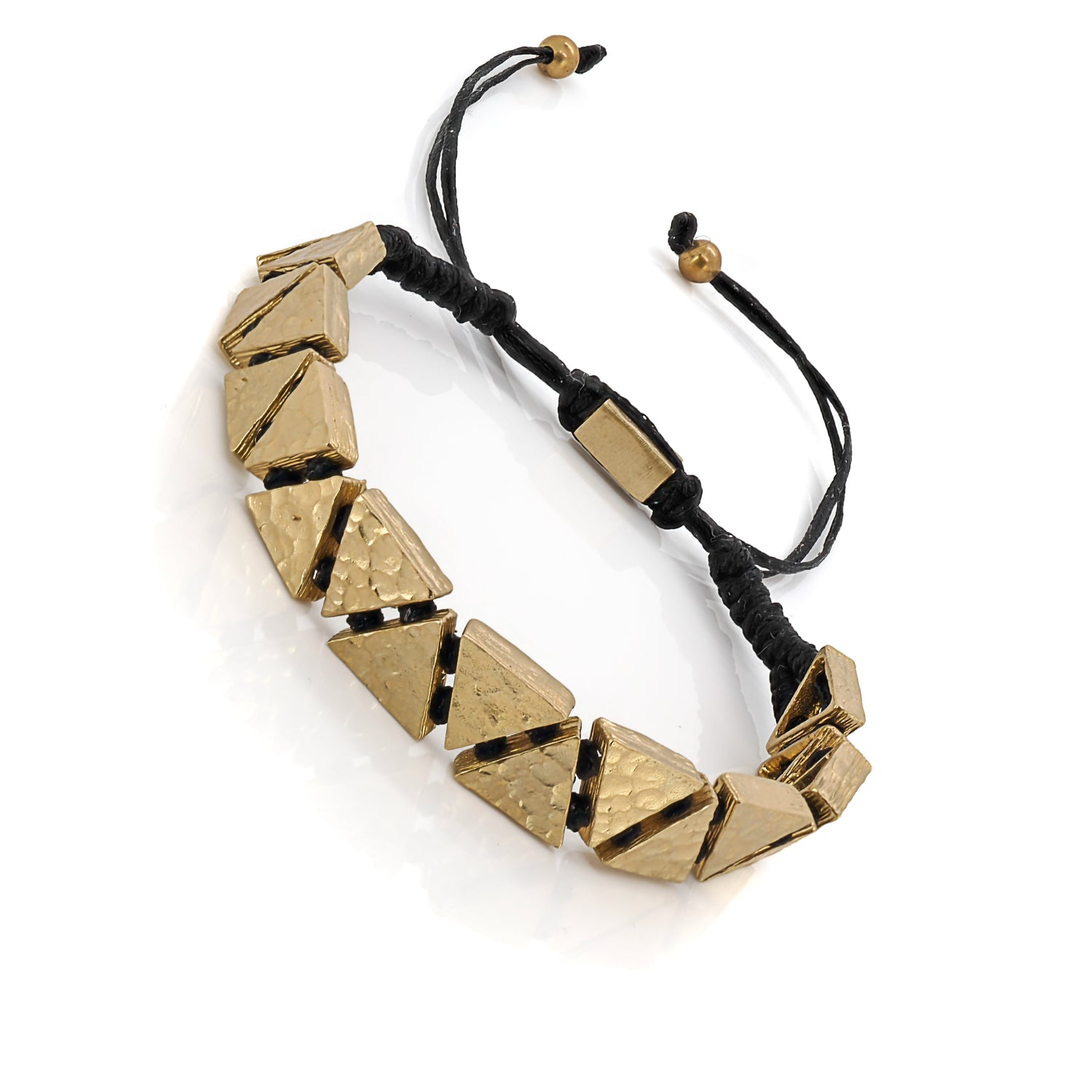 Statement Piece: Black Woven Gold Triangle Bracelet - Each Piece is a Unique Work of Art