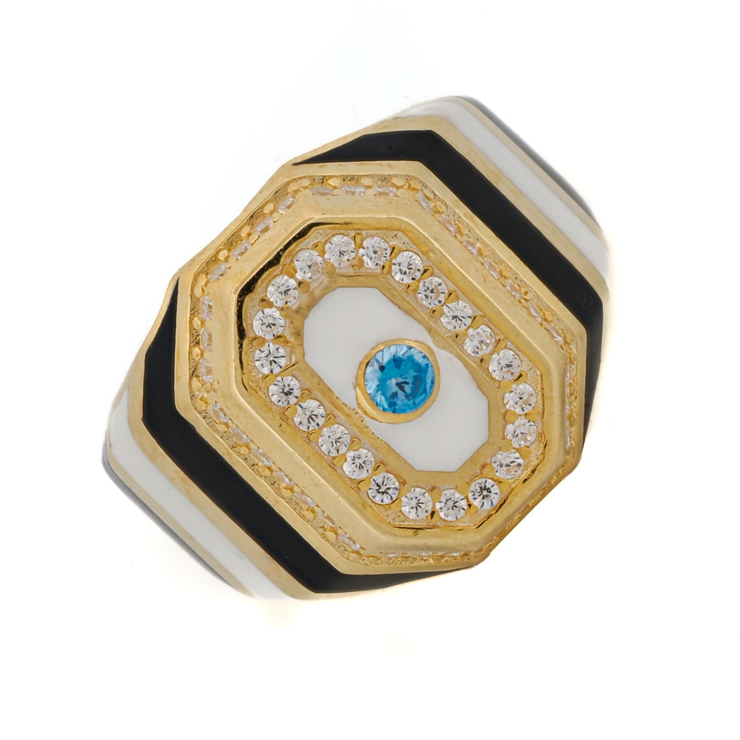 Versatile Piece for Any Occasion: Black &amp; White Enamel Gold Ring
