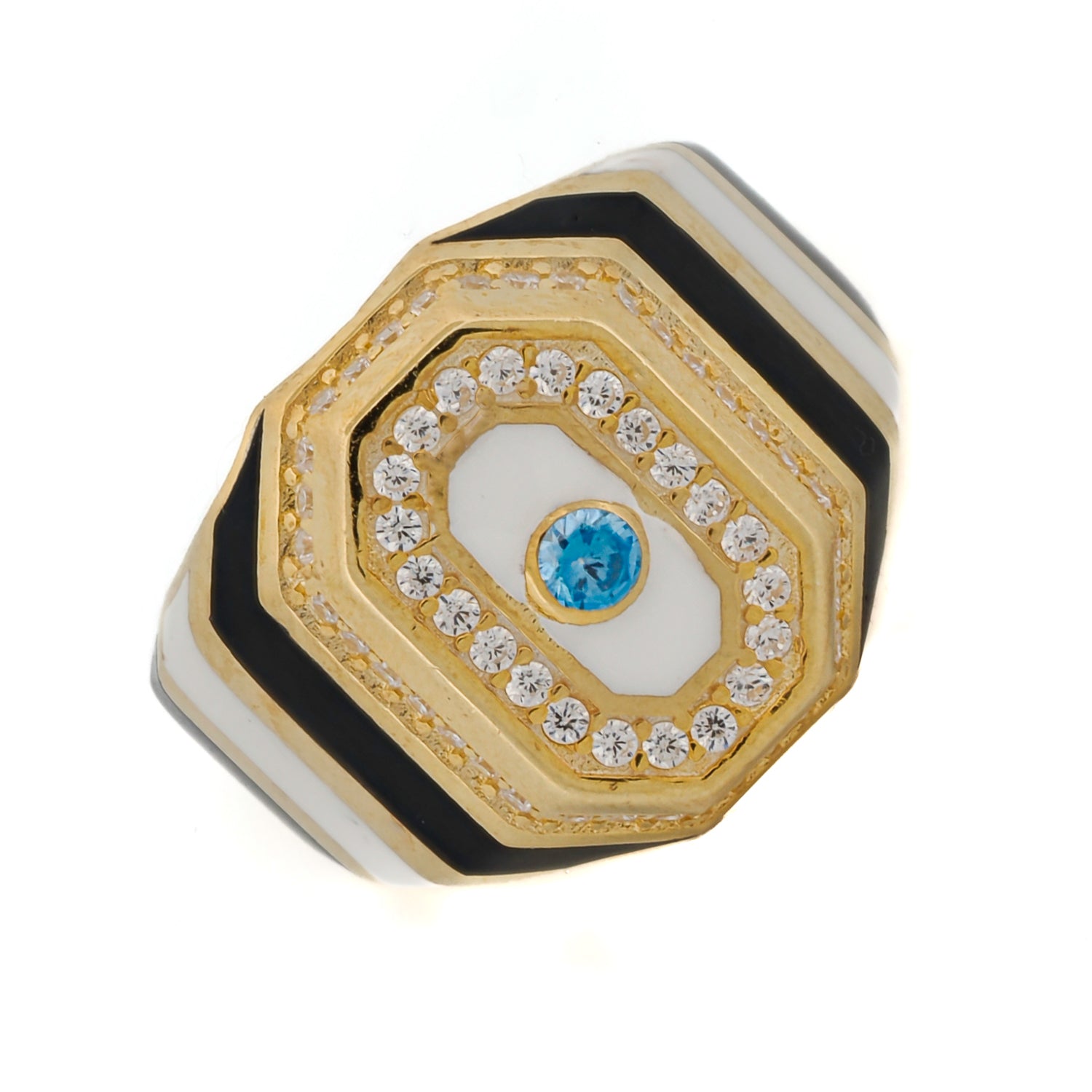 Versatile Piece for Any Occasion: Black & White Enamel Gold Ring