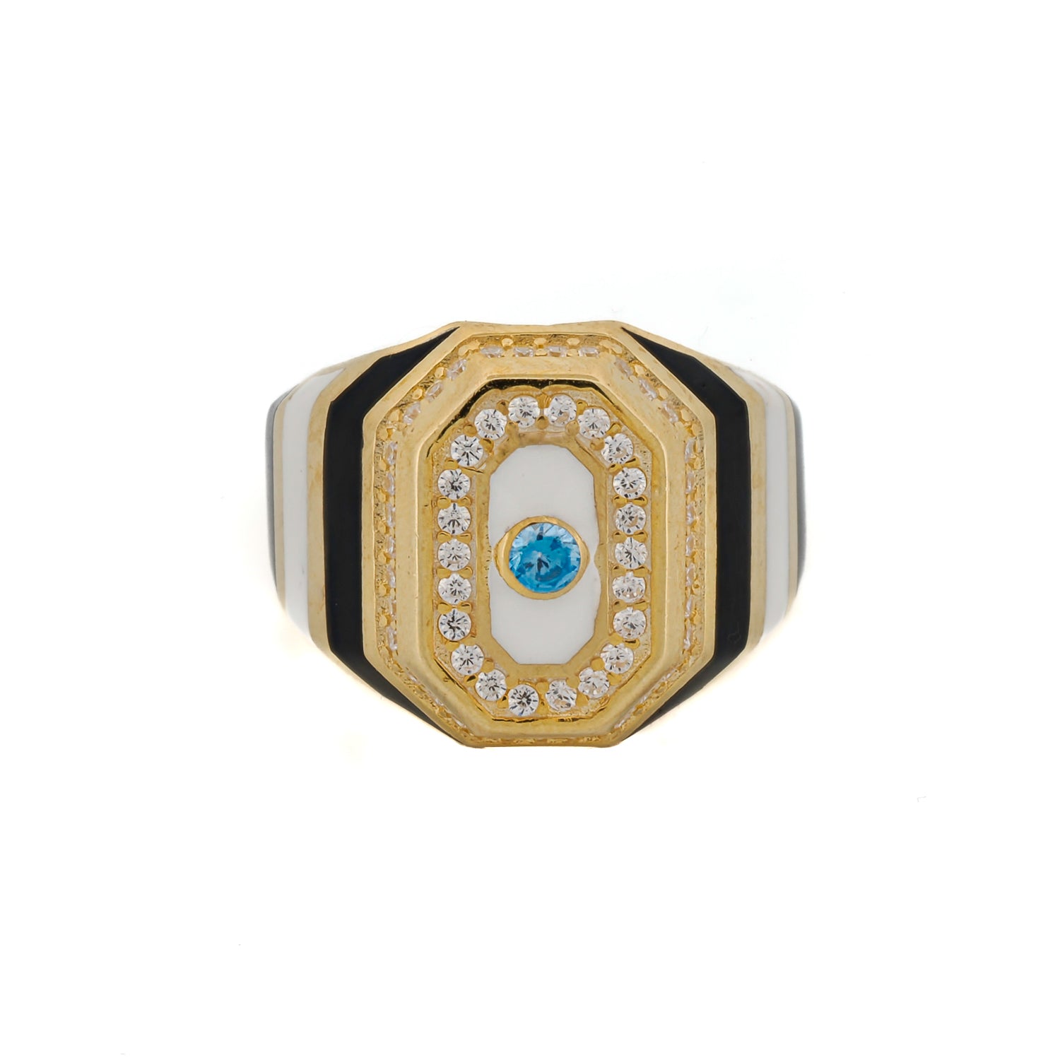 Striking Visual Contrast: Black & White Enamel Cz Diamond Ring