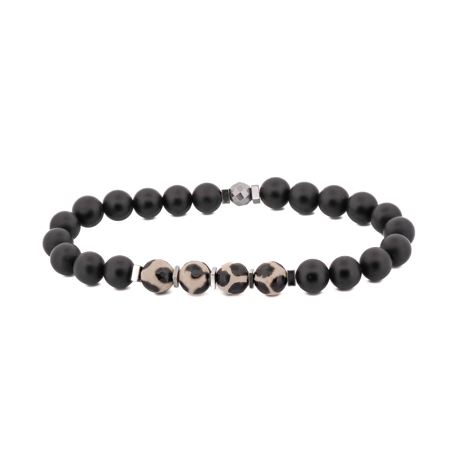 Men's Black and White Agate Stone Bracelet