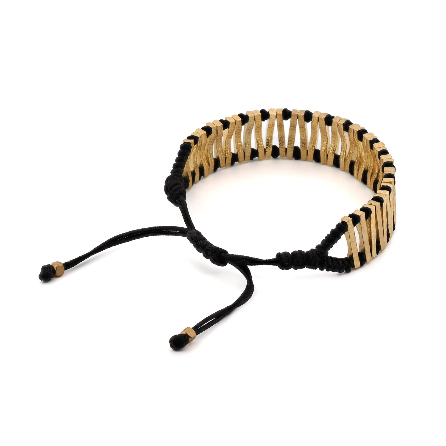 Unisex black and gold woven bracelet with sliding closure