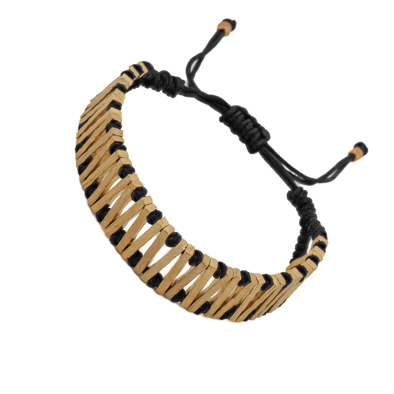 24K gold-plated brass and black rope bracelet, adjustable fit