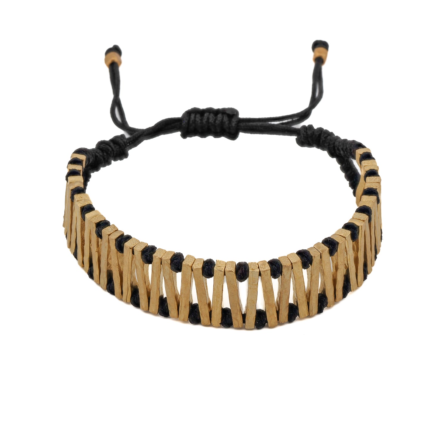 Black and gold woven unisex adjustable bracelet with 24K gold-plated brass