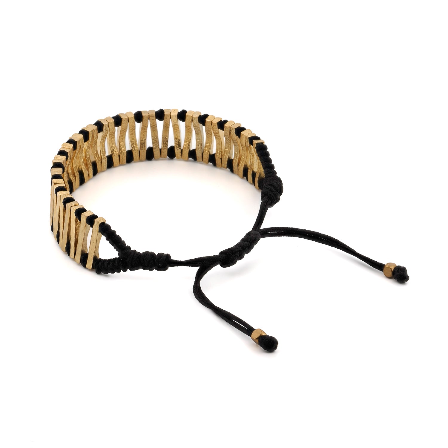 Handmade black and gold adjustable bracelet with 24K gold-plated details