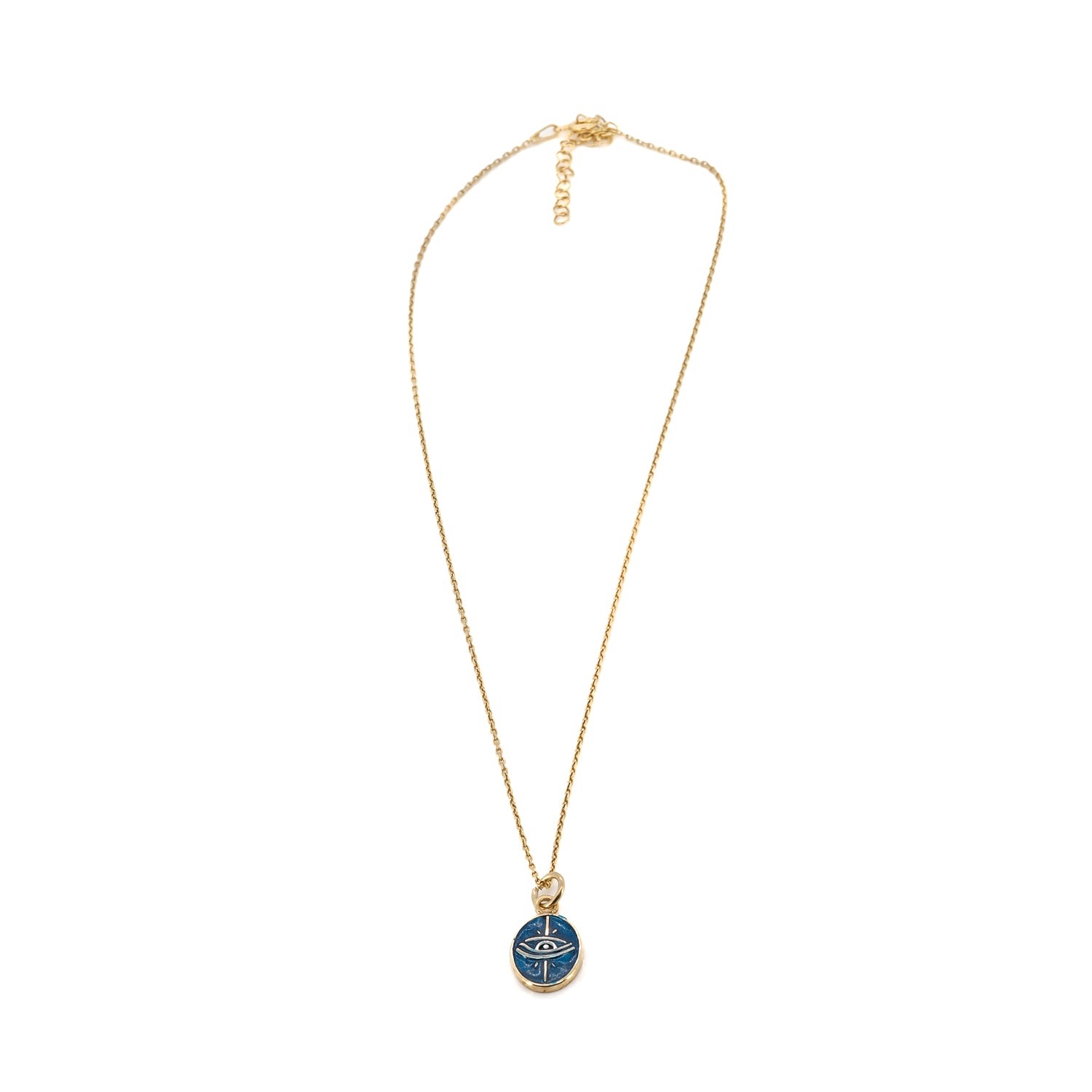 Handmade Gold Necklace with Blue Enamel Evil Eye Protection