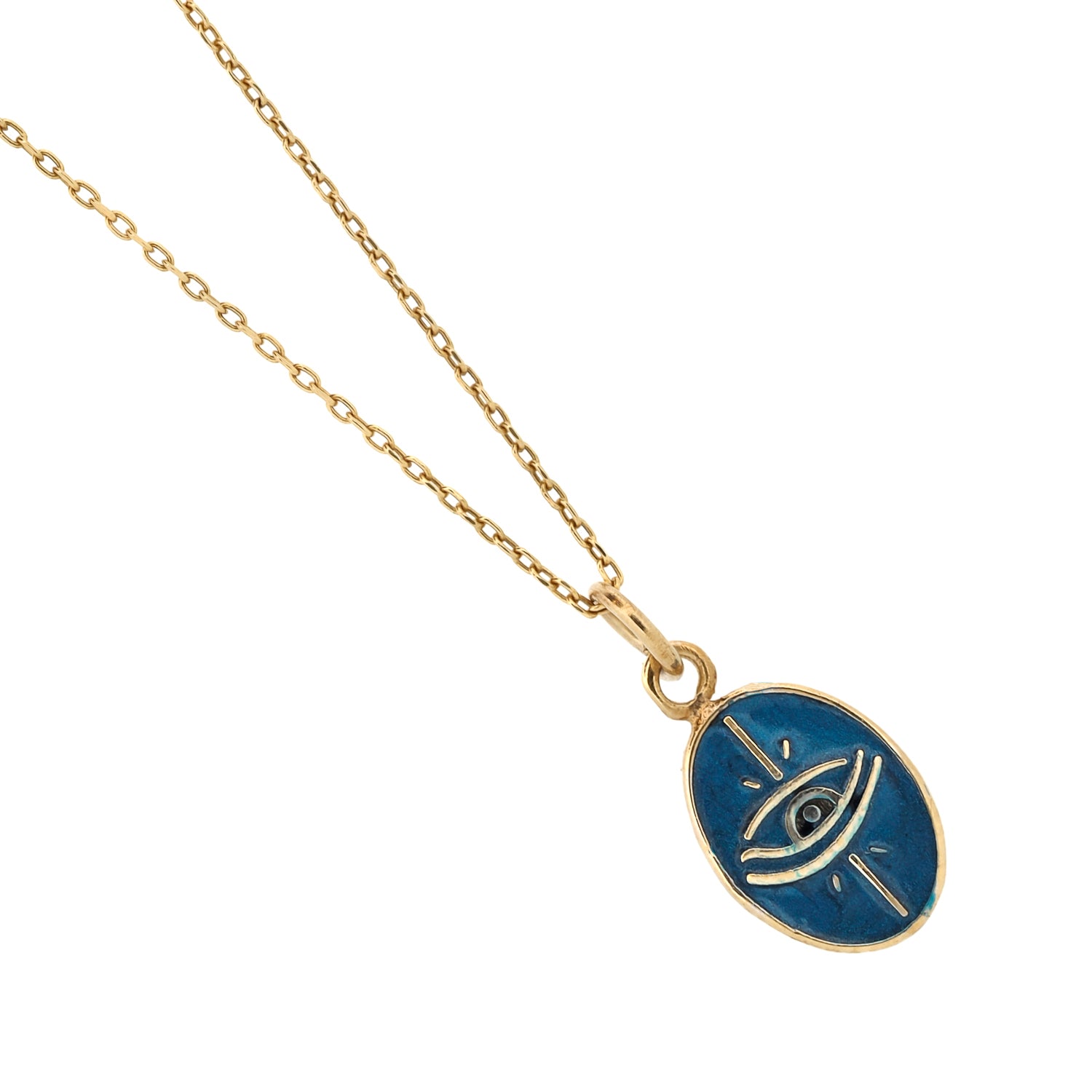 18K Gold Plated Sterling Silver Necklace with Blue Enamel Evil Eye