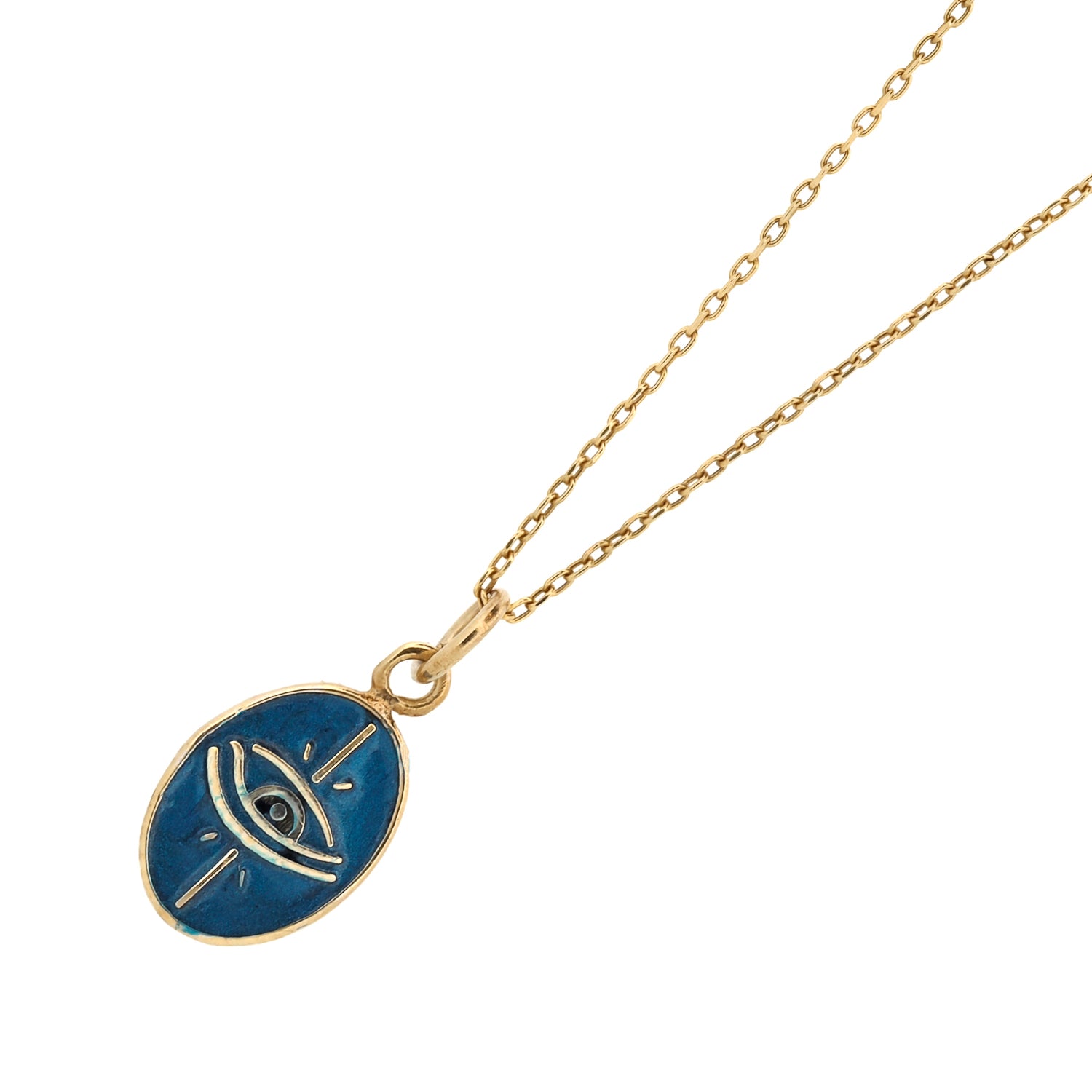 Elegant Gold Necklace with Blue Enamel Evil Eye and Minimalist Design