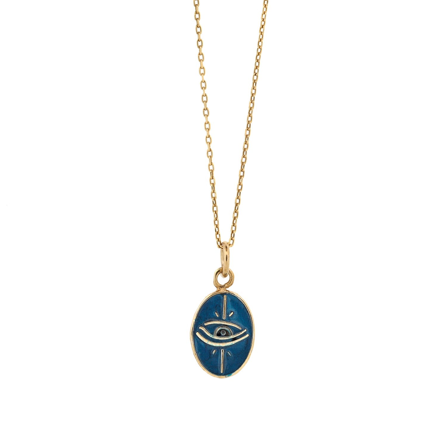 18K Gold Plated Necklace with Blue Enamel Evil Eye Pendant