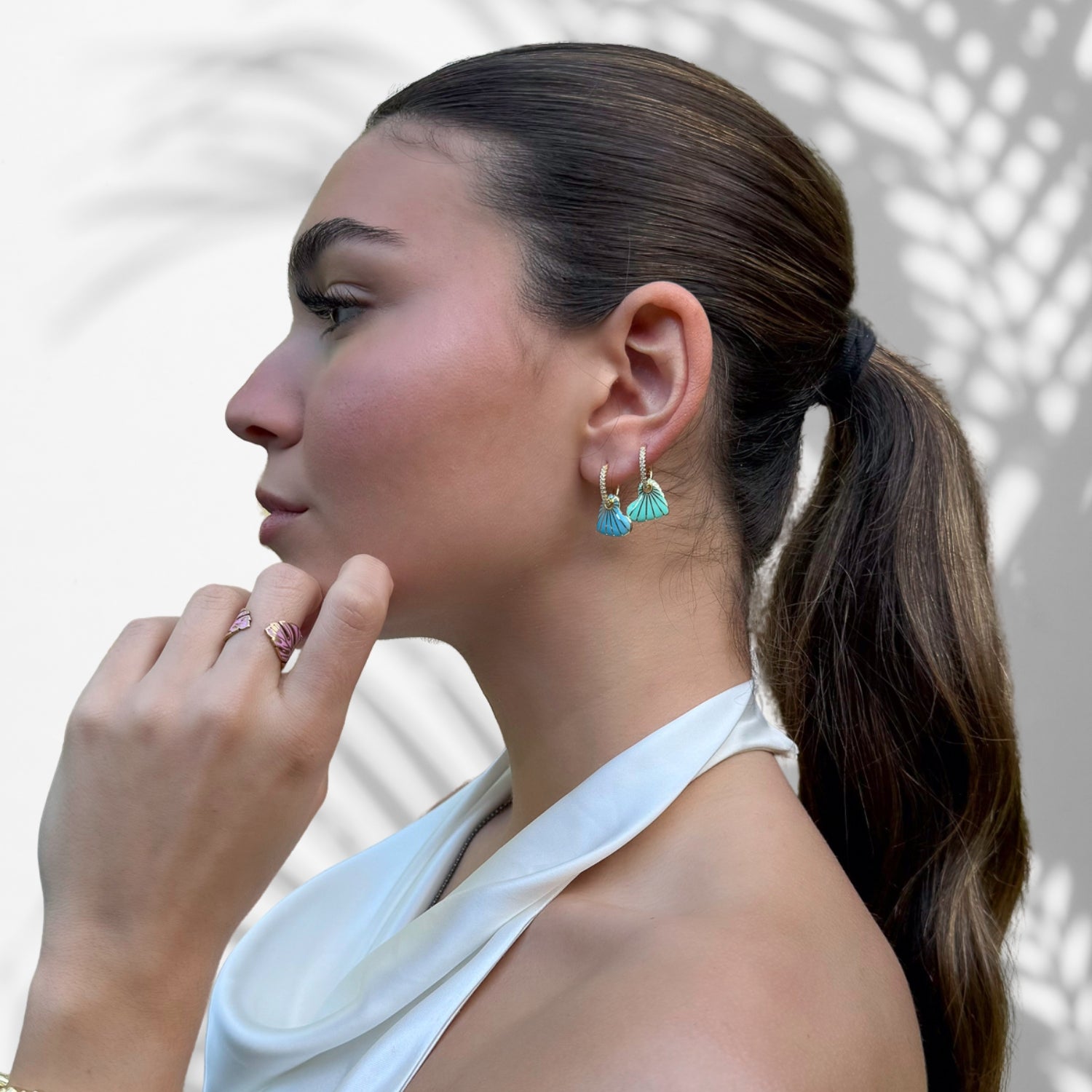 Delightful Treat: Model Wearing Gold Earrings with Cz Diamonds