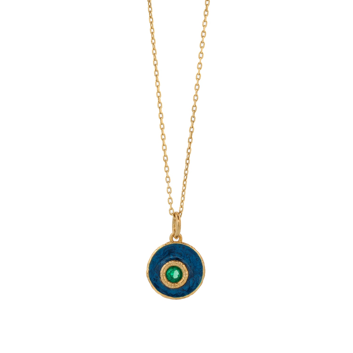 Luxurious Gold Chain Necklace with Blue Enamel and Jade Evil Eye