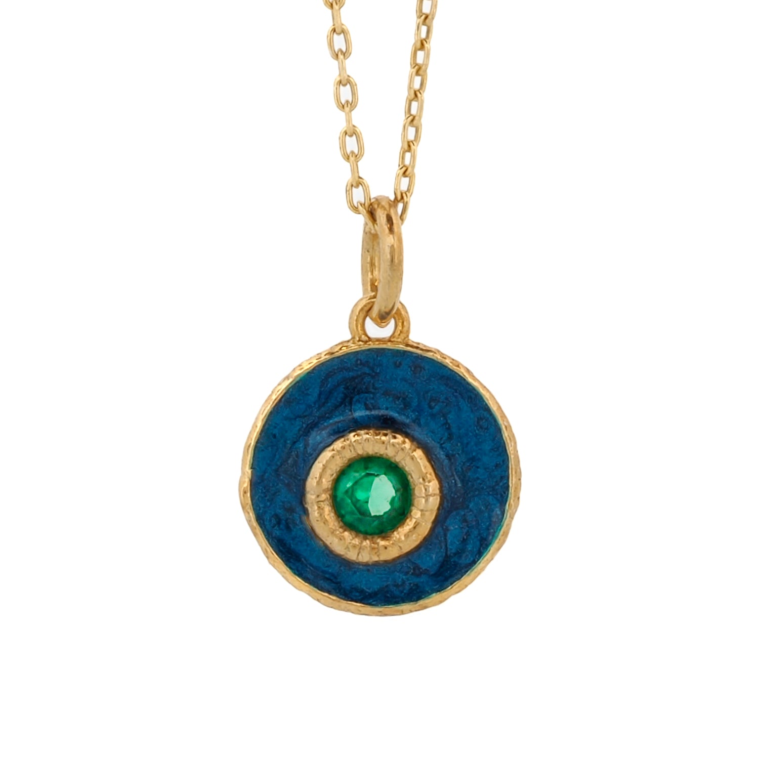 Blue Enamel Jade Stone Evil Eye Pendant Gold Chain Necklace