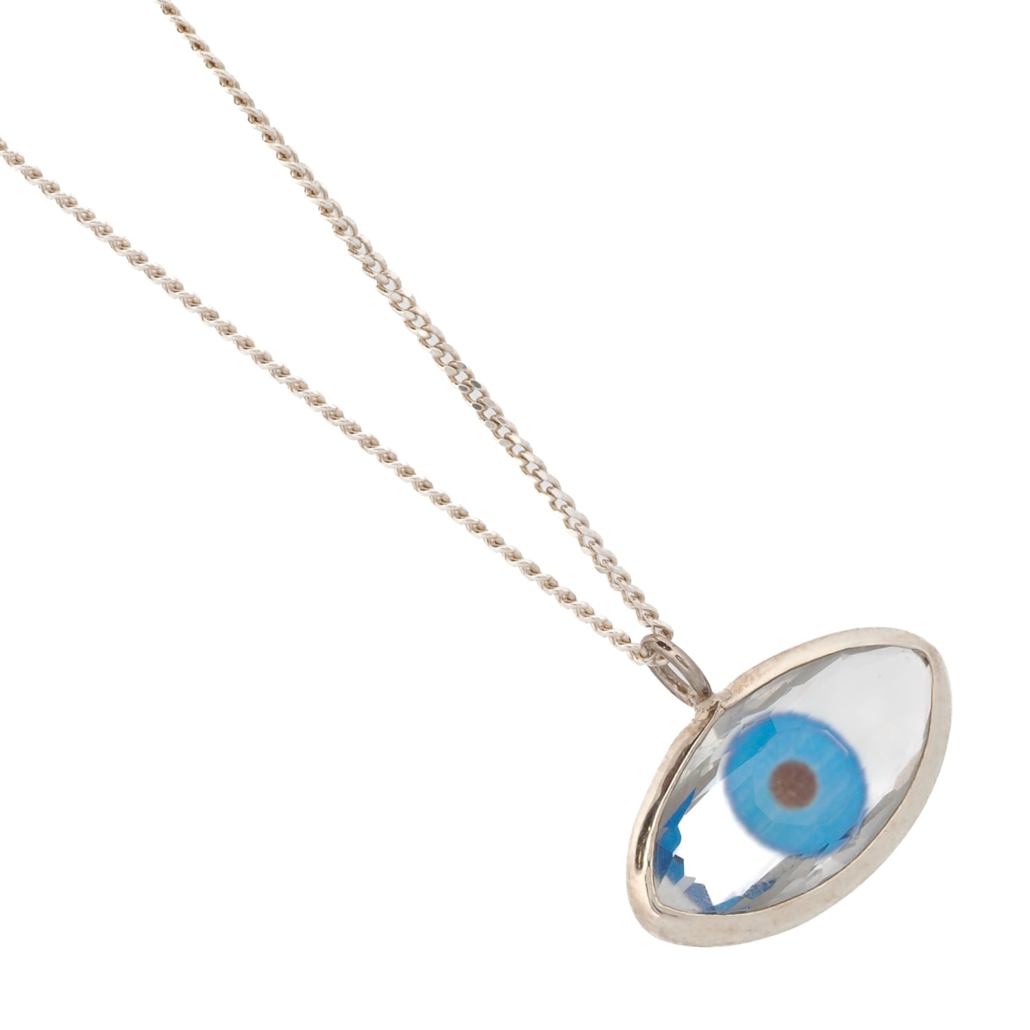 Blue Glass and Silver Necklace symbolizing protection and prosperity.