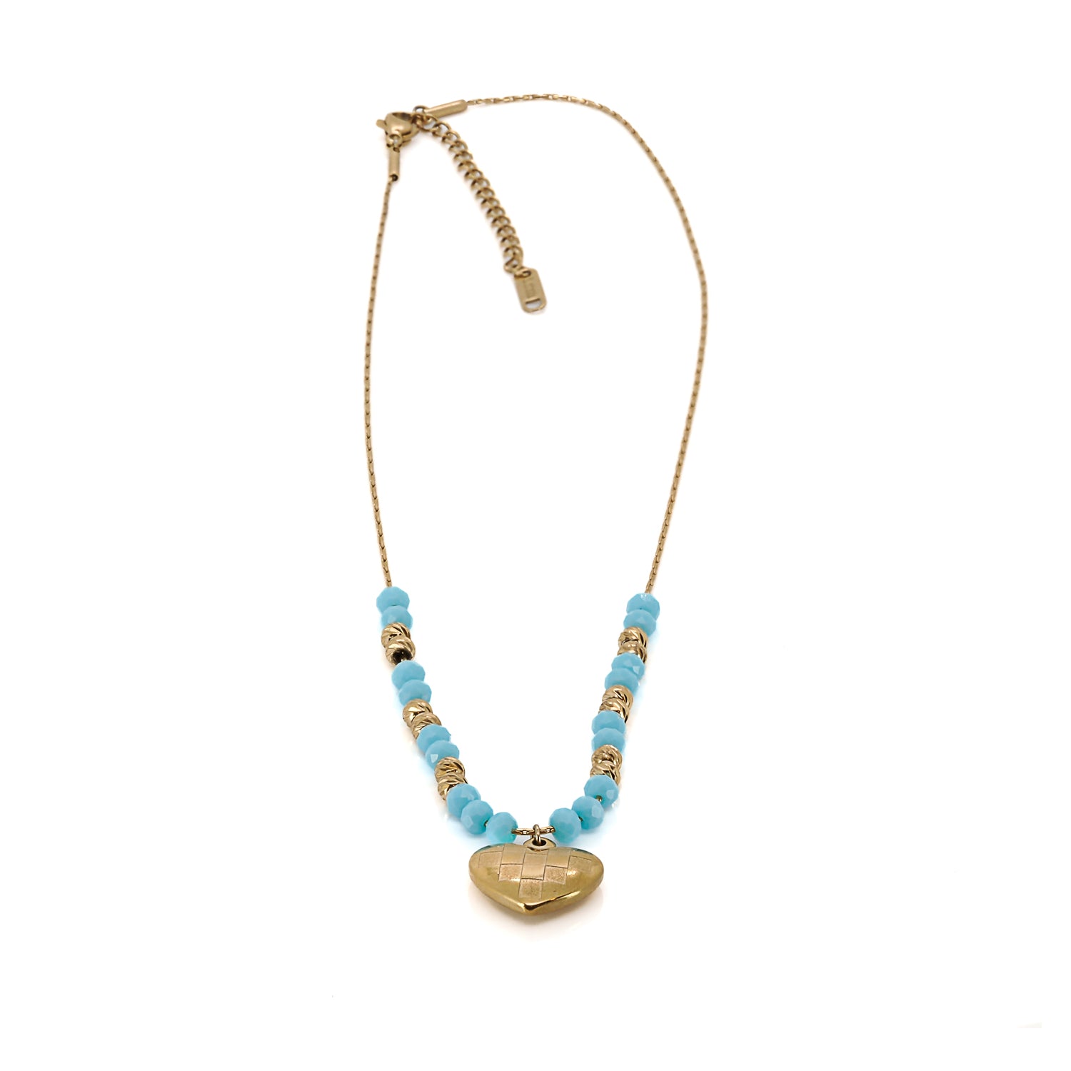 Harmonious Blend - Stainless Steel, Gold, and Blue Crystal Necklace.