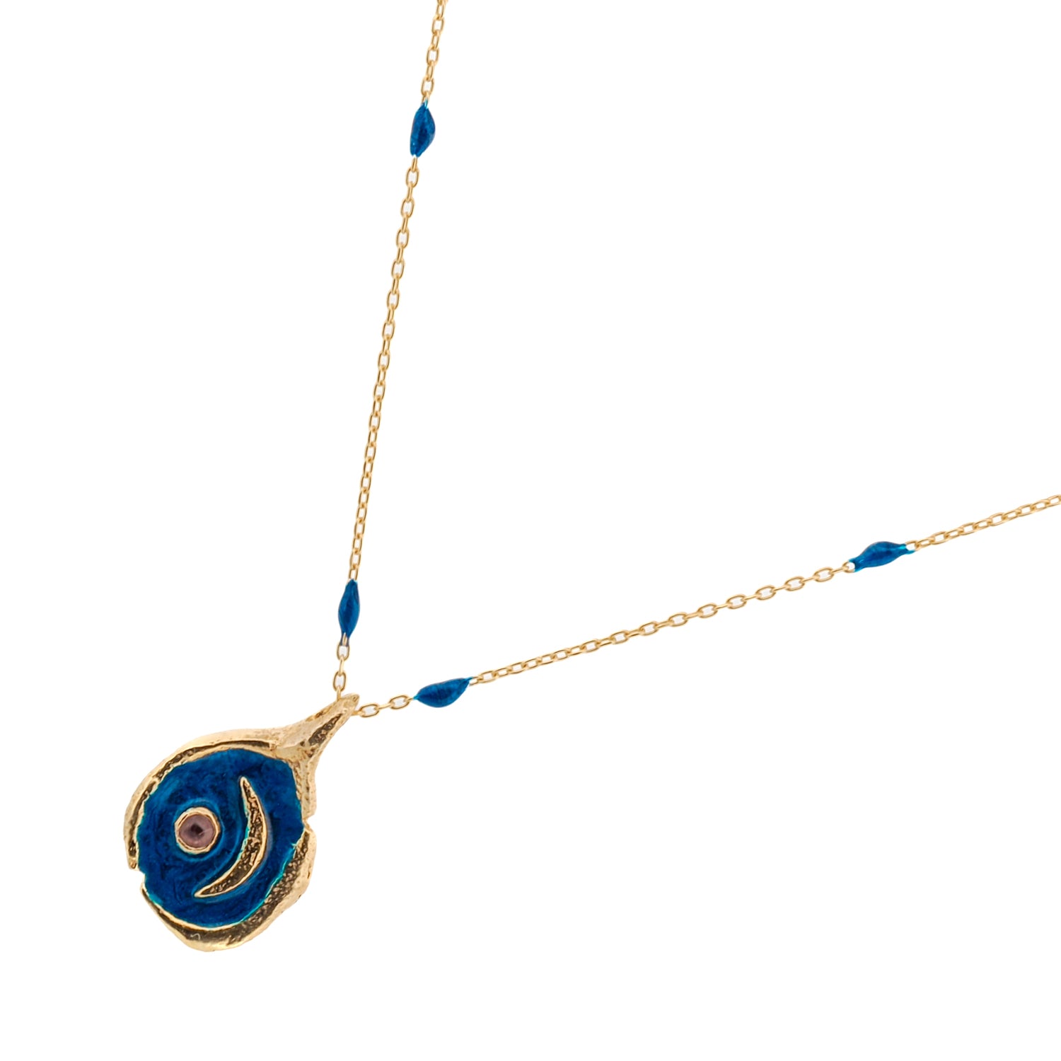 18k gold-plated sterling silver necklace with blue enamel Blue Moon pendant