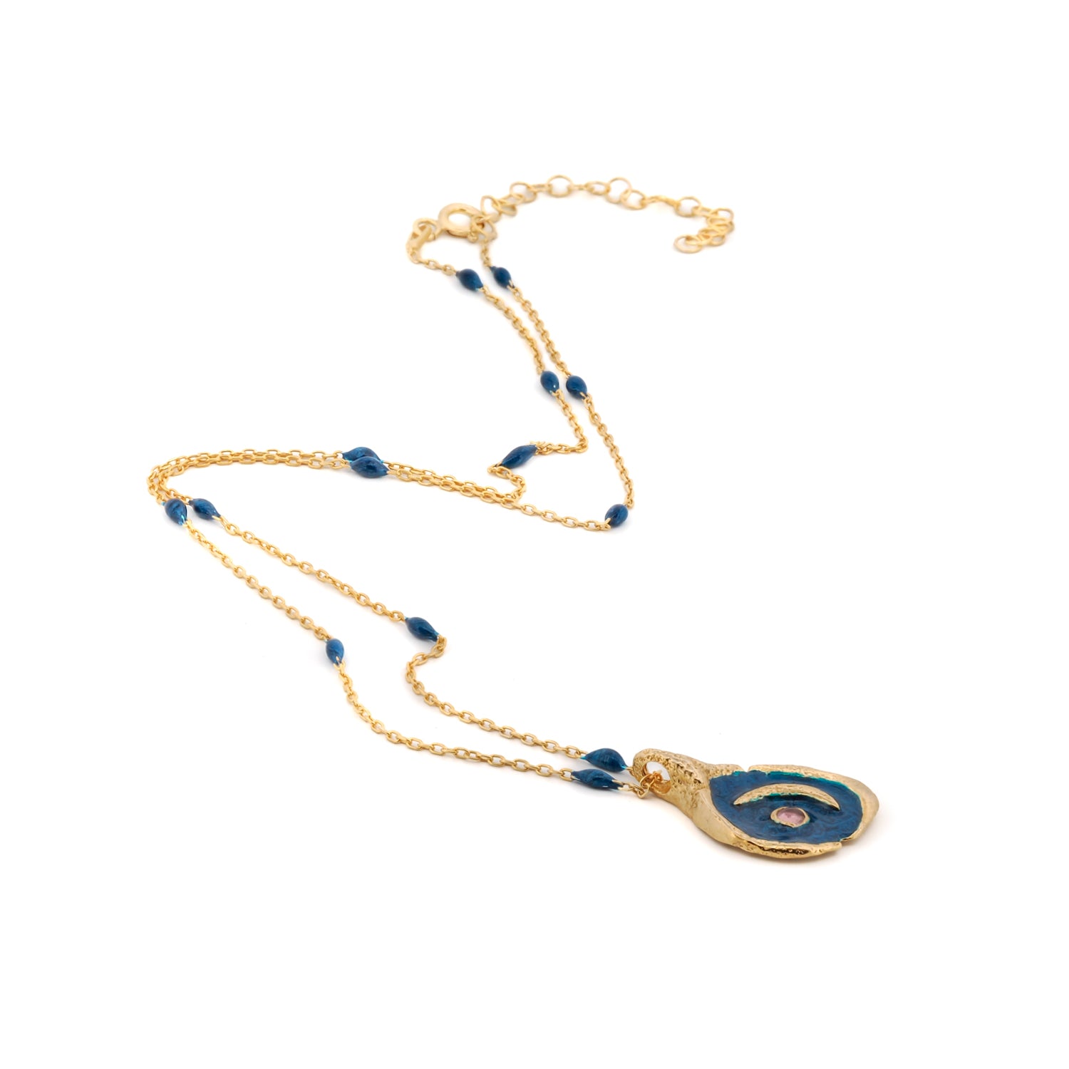 Sterling silver chain with 18k gold plating and blue enamel Blue Moon charm