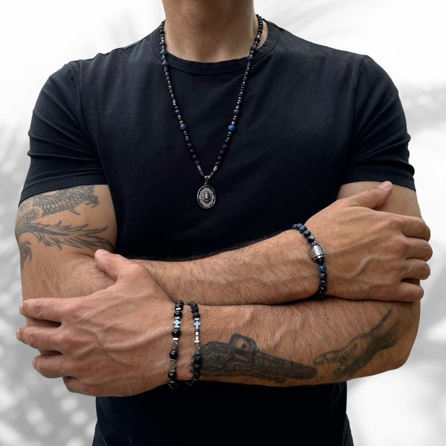 Elegant Blue Tiger's Eye Stone Bracelet for Men with an 8mm bead size and a symbolic stainless steel Amour centerpiece