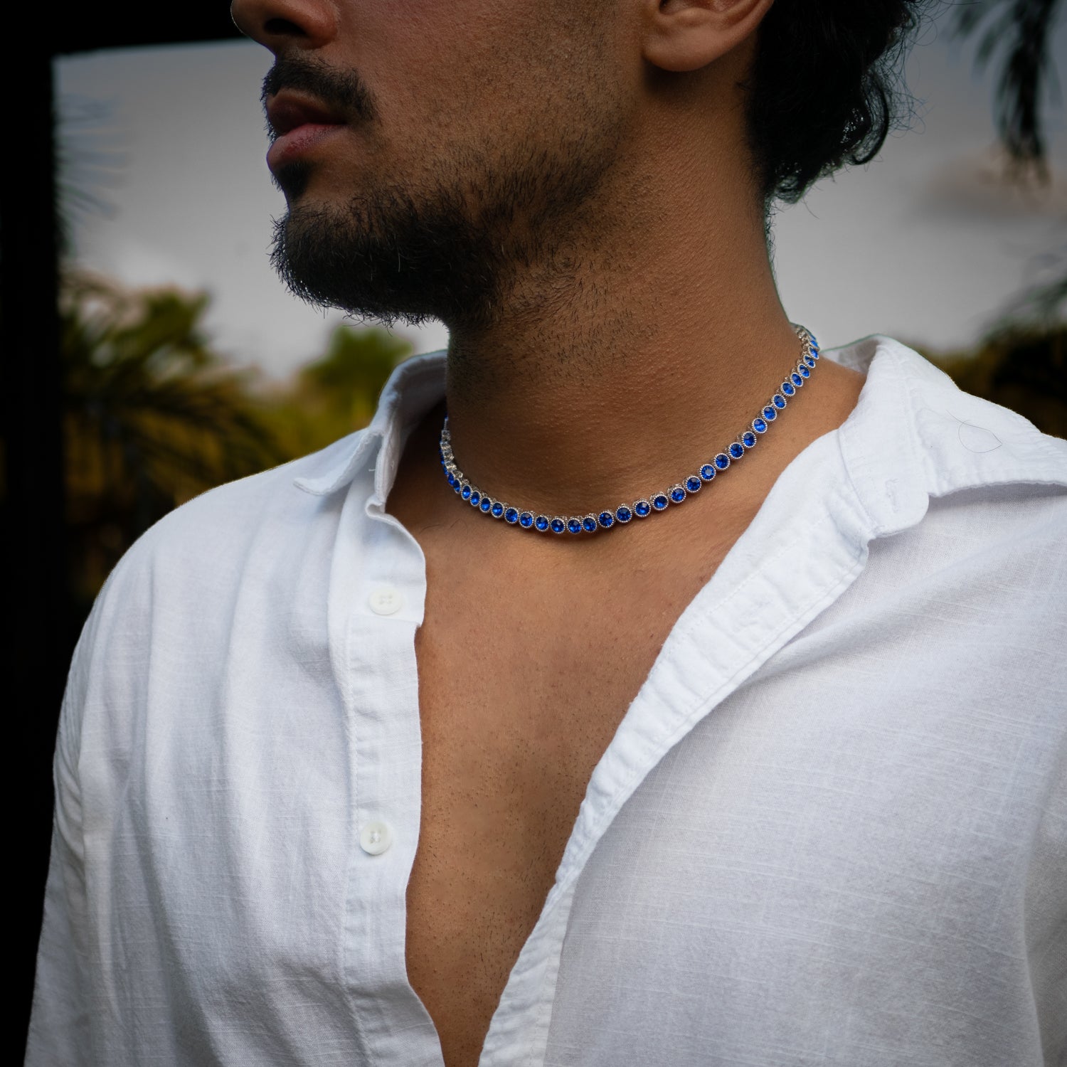 Silver-Plated Blue Sapphire Tennis Necklace, Radiating Elegance and Mysticism with Powerful Energy