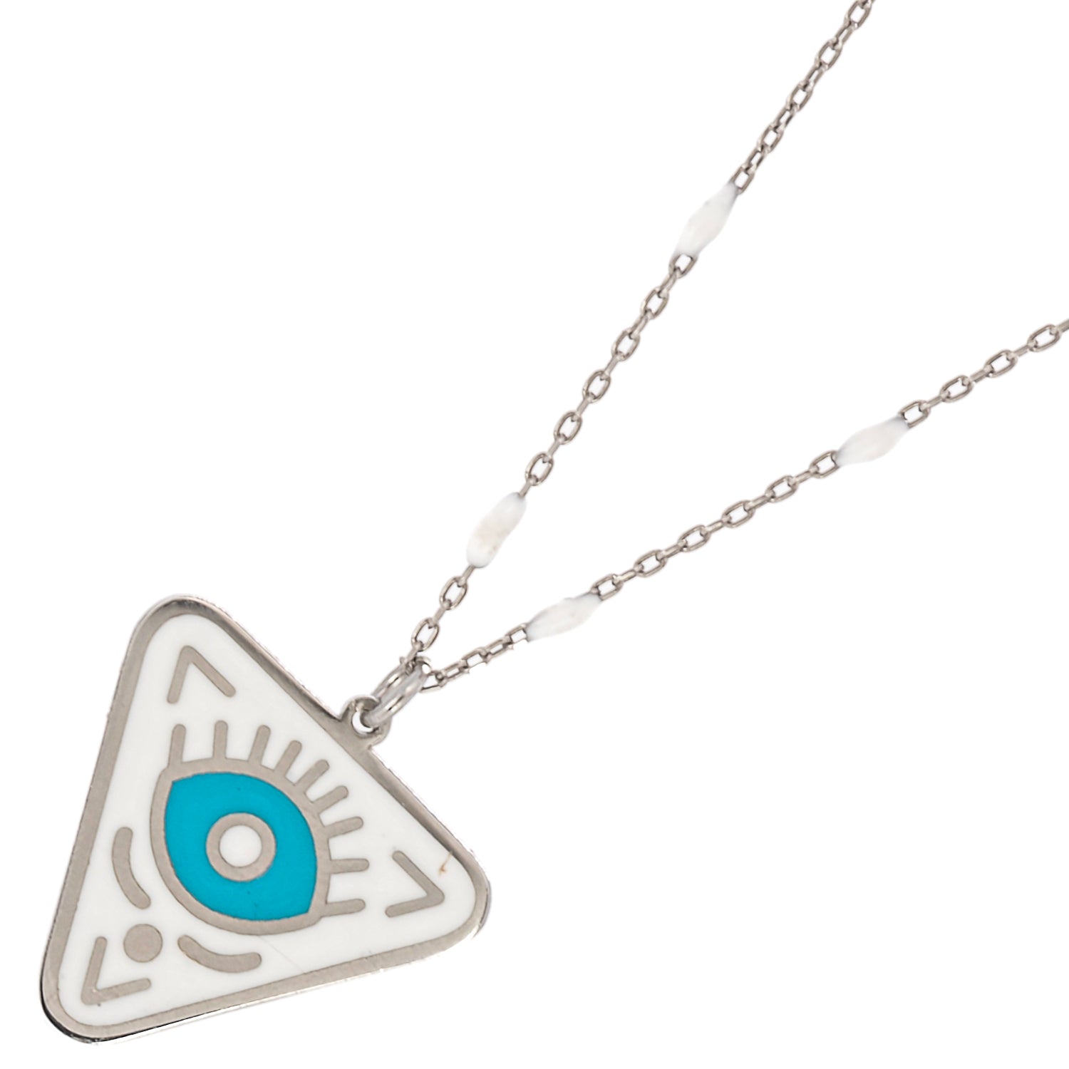 White and Turquoise Enamel Pendant - A fusion of protection and serenity.