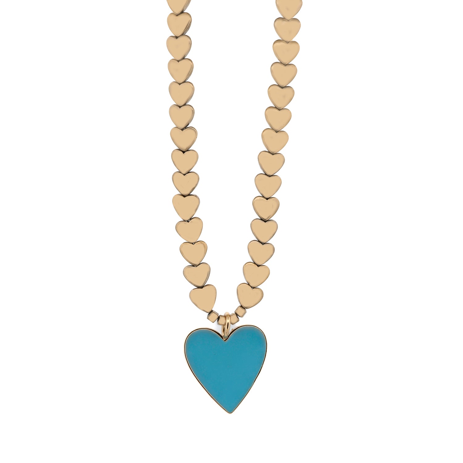 Calmness Blue Heart Pendant Gold Heart Beaded Necklace – EBRU JEWELRY