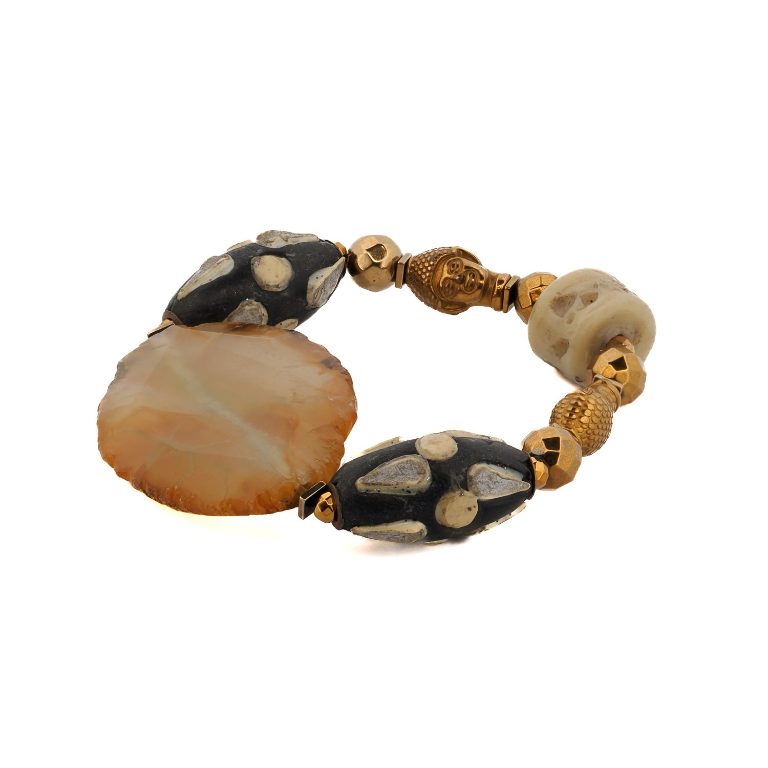 Spiritual Agate Stone Bracelet with Gold Hematite Buddha Beads
