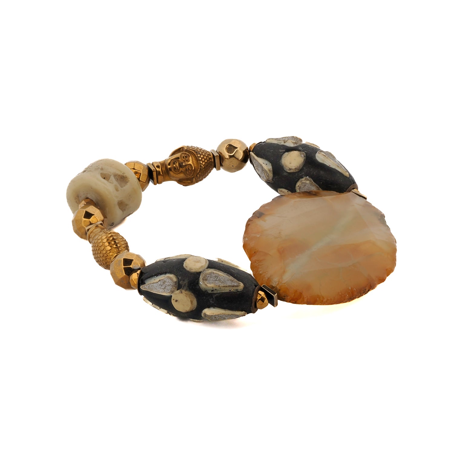 Handmade Agate Stone Bracelet with Gold Hematite Buddha Beads