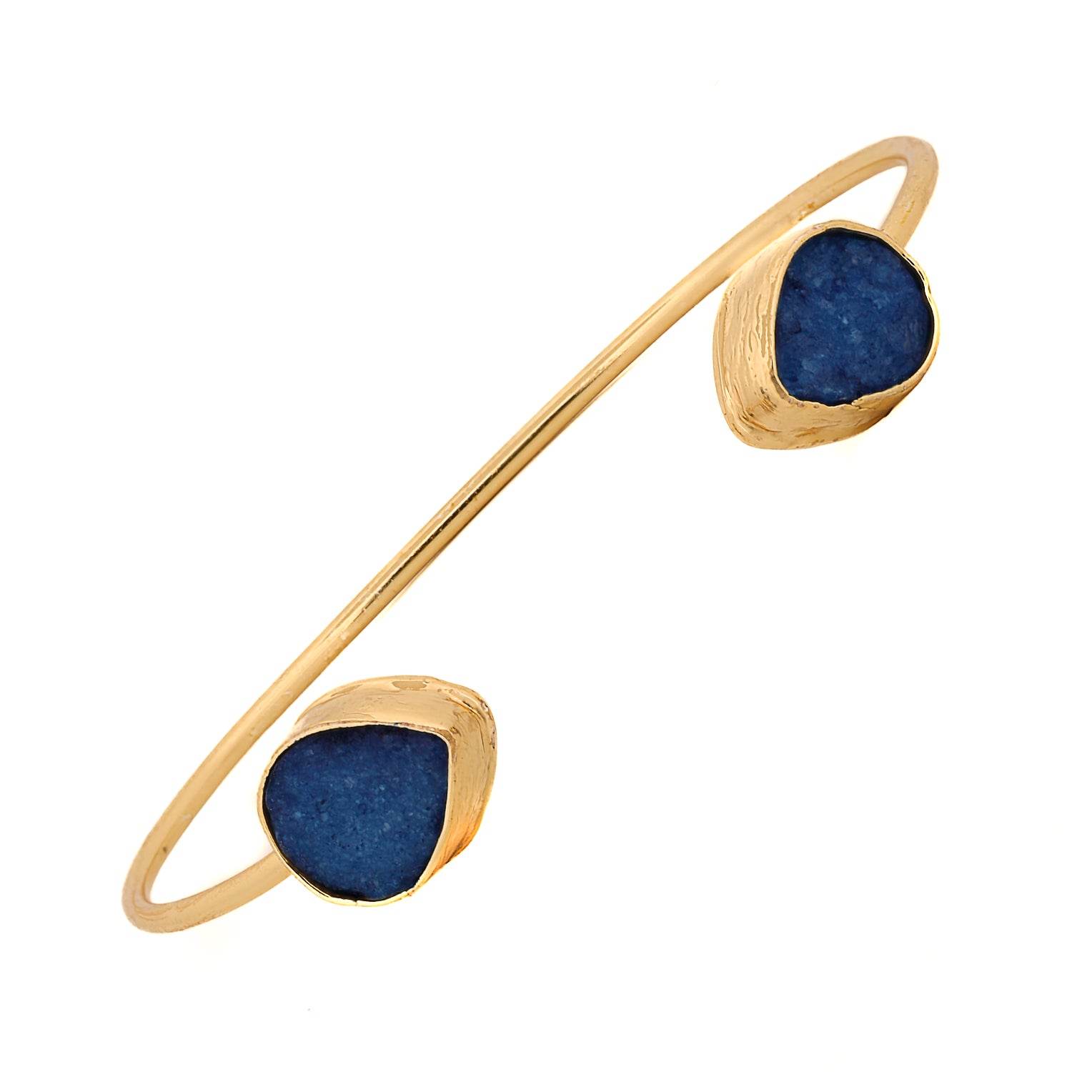 Regal blue Druzy Agate and gold cuff bracelet, adjustable size