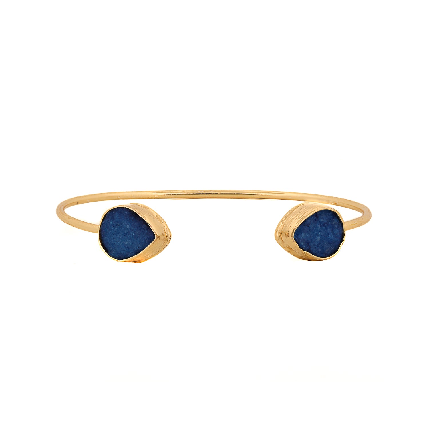 Cleopatra Blue Druzy Agate Gold Cuff Bracelet with 24K gold plating