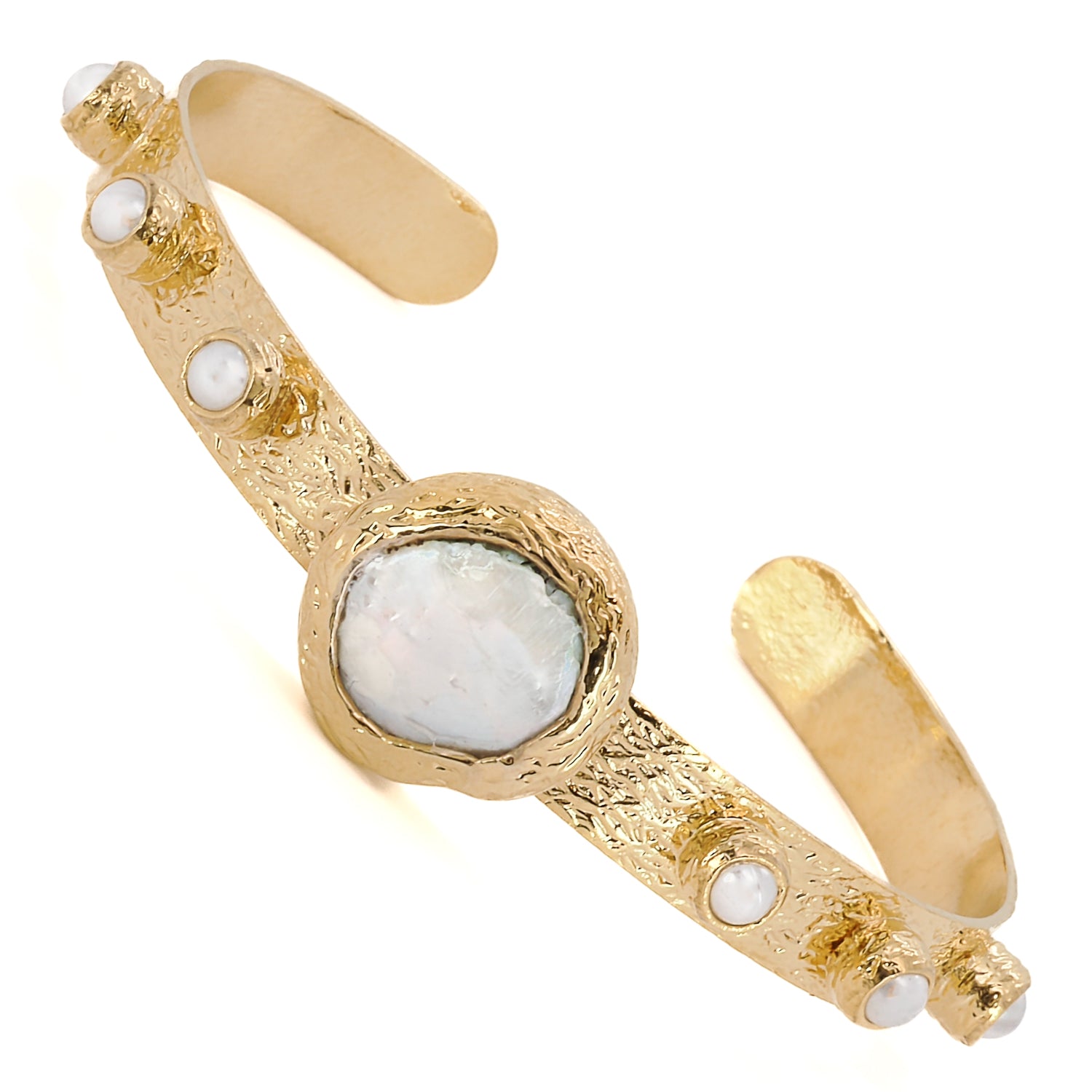 Captivating Cleopatra-inspired Gold & Pearl Cuff Bracelet.