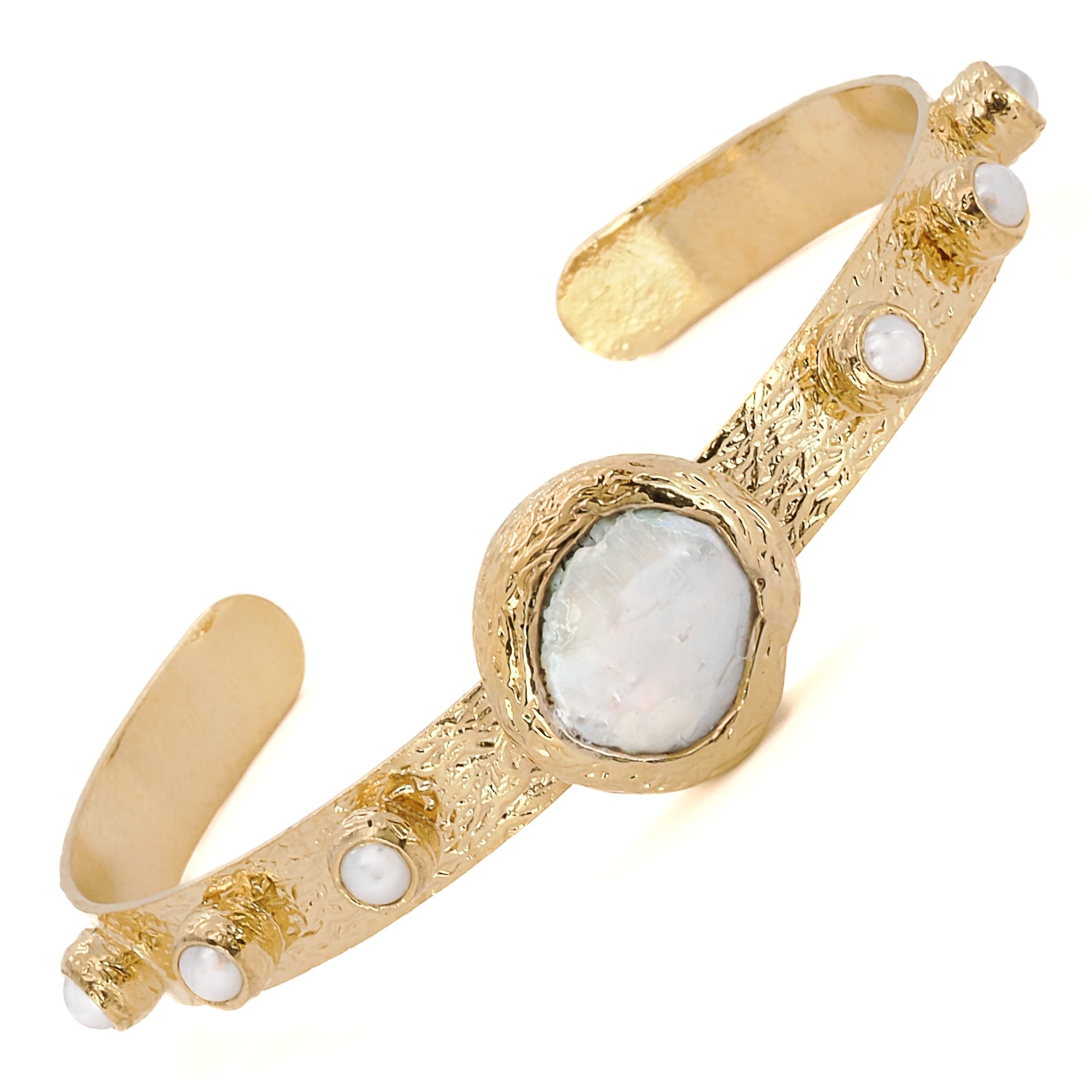 Ethereal beauty captured in the Cleopatra Pearl Cuff Bracelet.