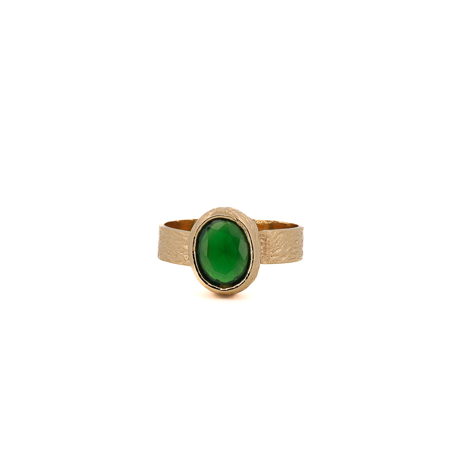 Cleopatra Gold & Green Jade Stone Adjustable Ring with 24K gold plating