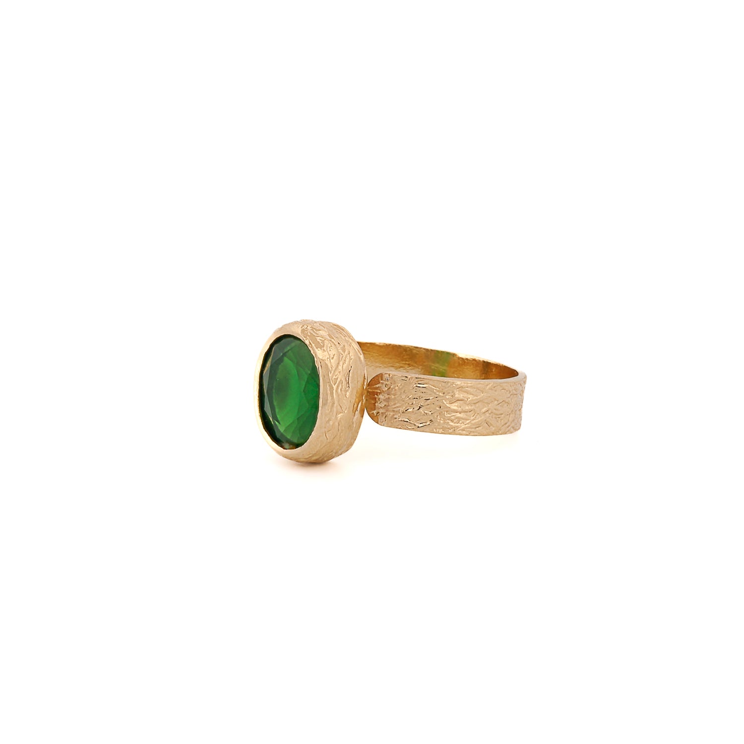 24K gold-plated adjustable ring with vibrant green jade stone