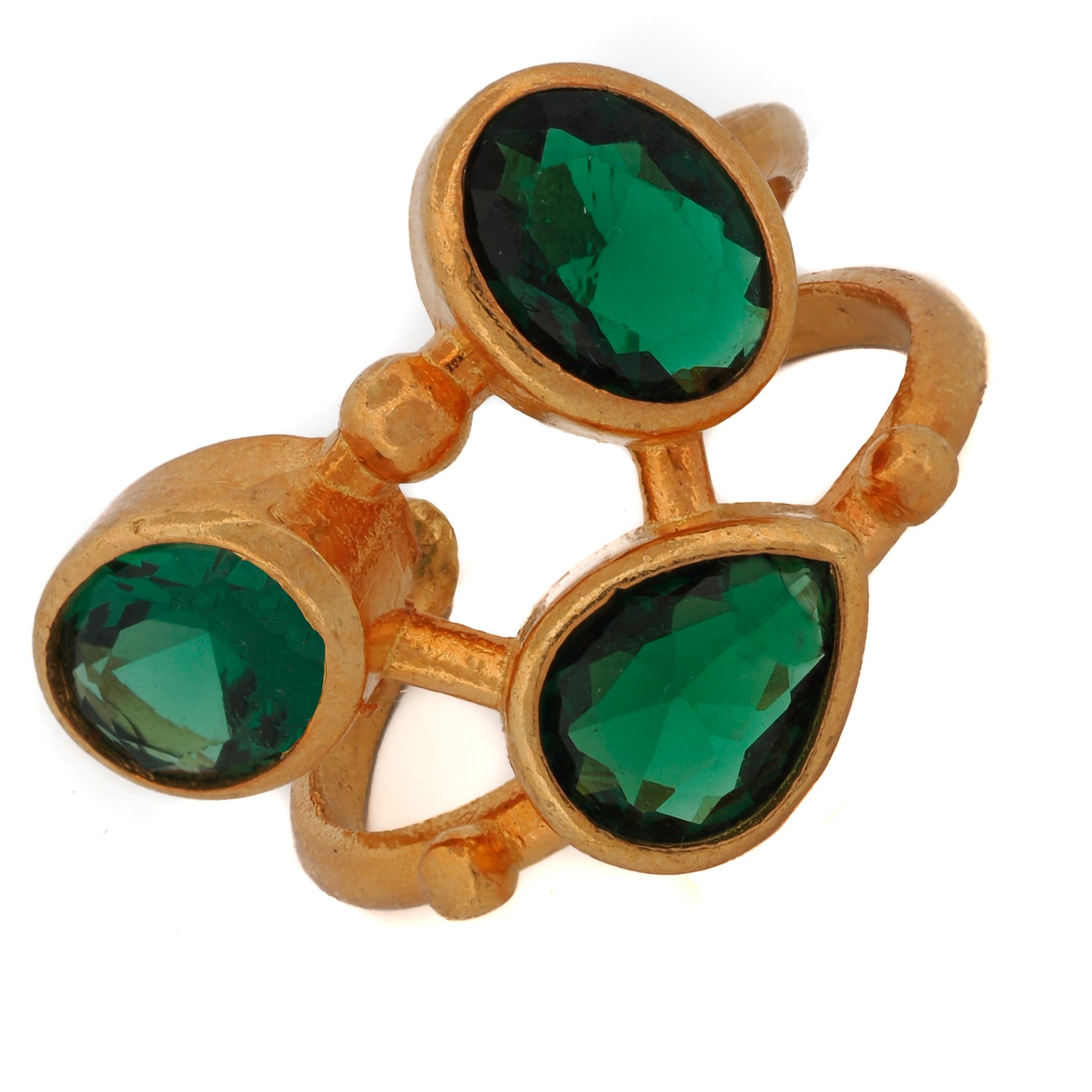 Luxurious Gold Brass Ring with Green Jade