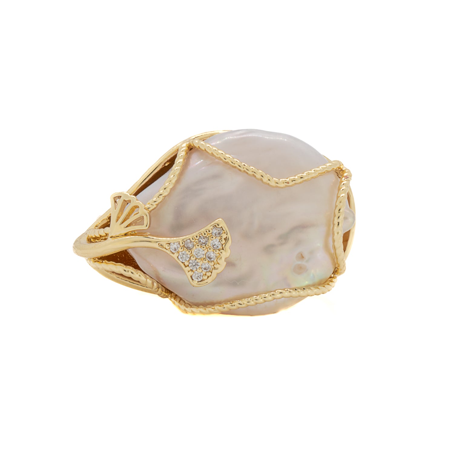 Effortless Elegance: Cleopatra Pearl &amp; Gold Adjustable Ring