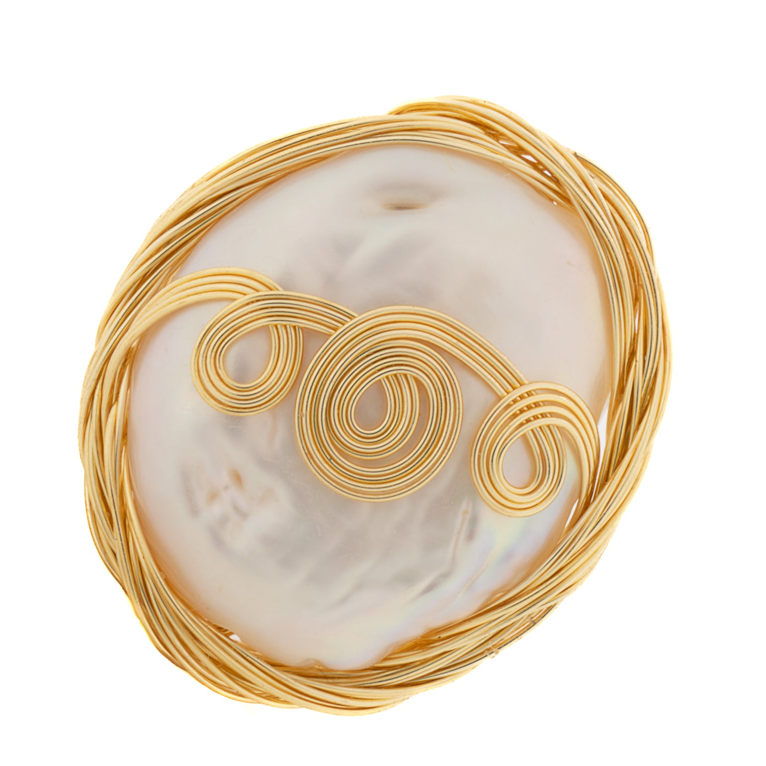 Lustrous Pearl &amp; Intricate Spiral Motif - Cleopatra Spiral Ring