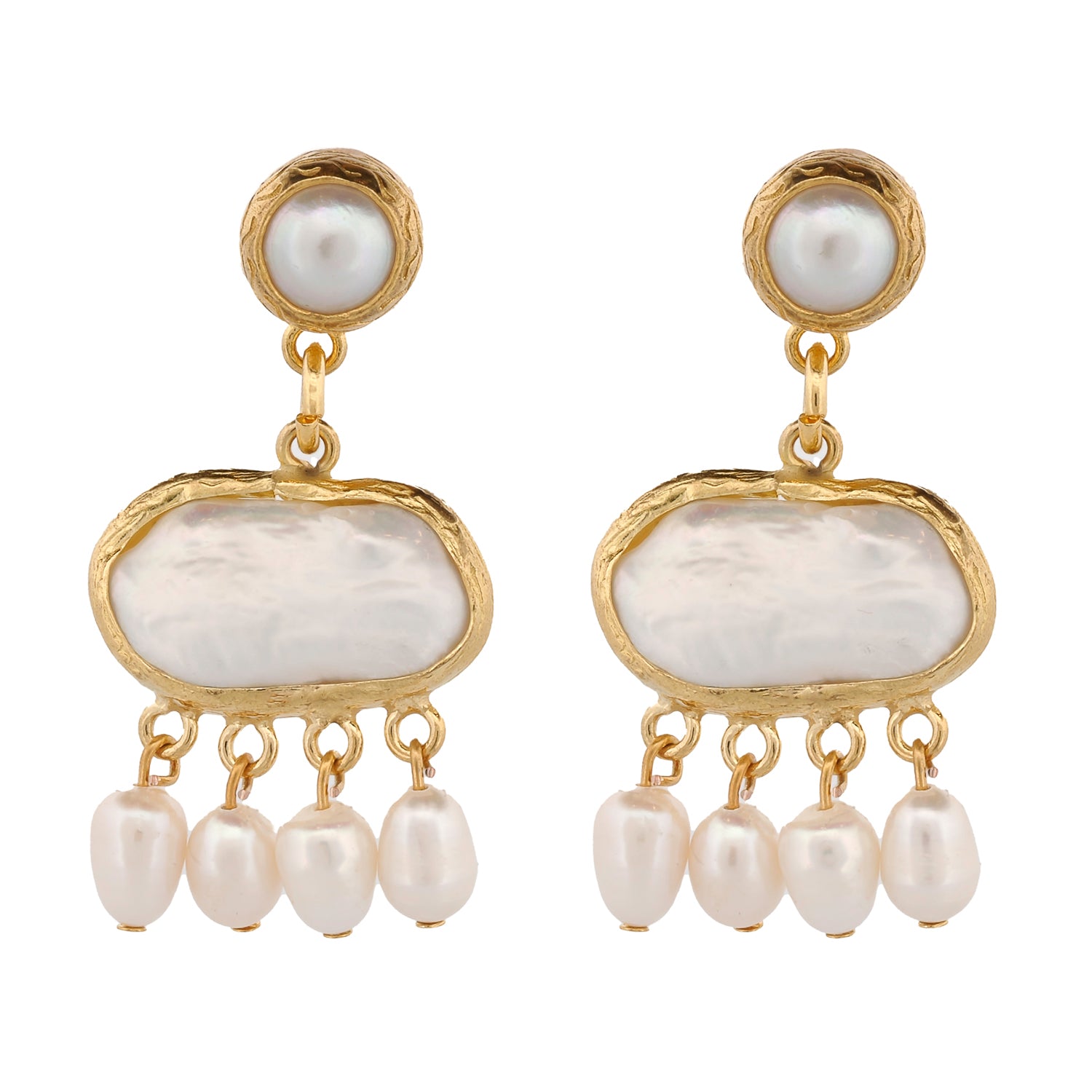 Cleopatra Pearl & Gold Tassel Earrings with 24K Gold Plating
