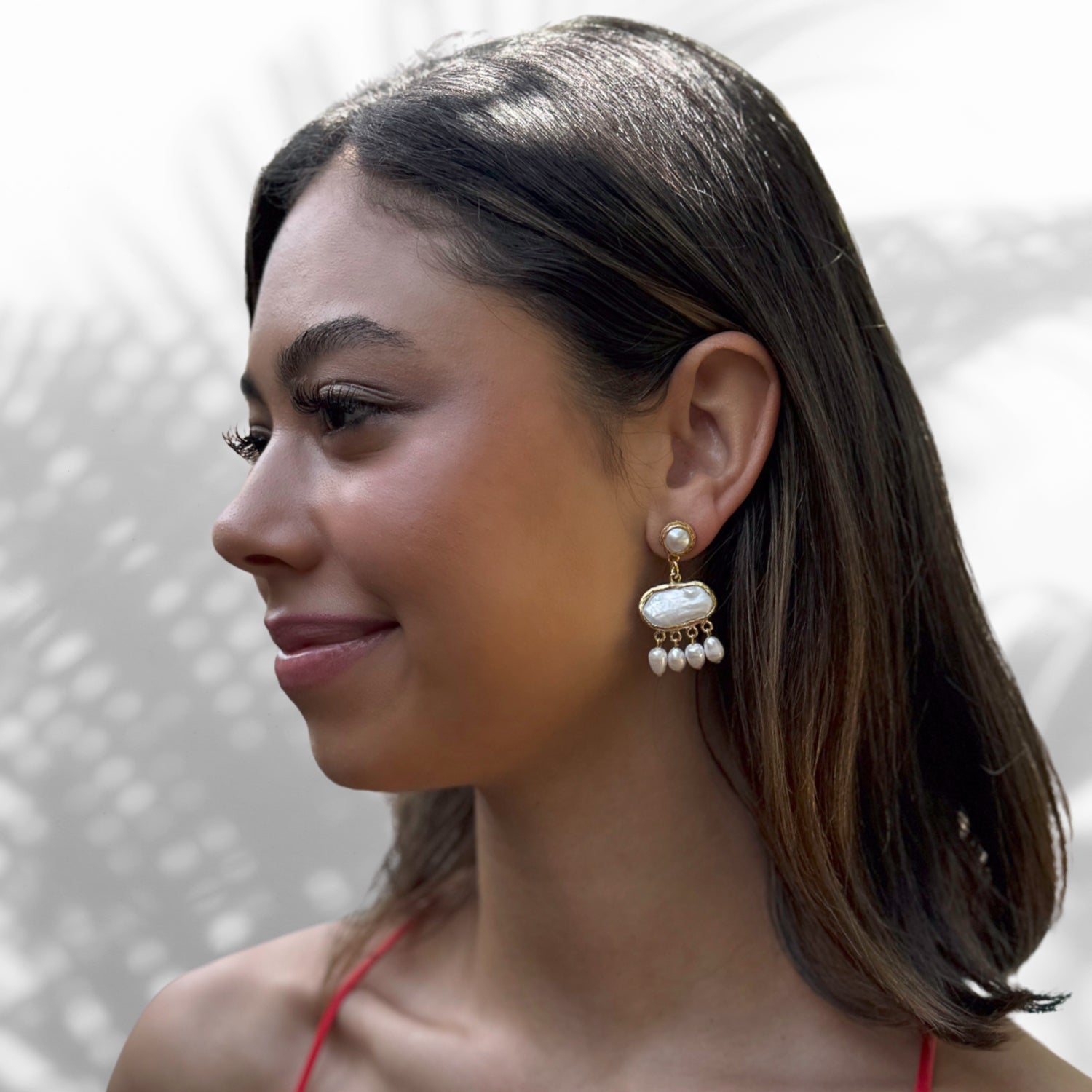 24K Gold Plated Brass Tassel Earrings with Pearl Stones
